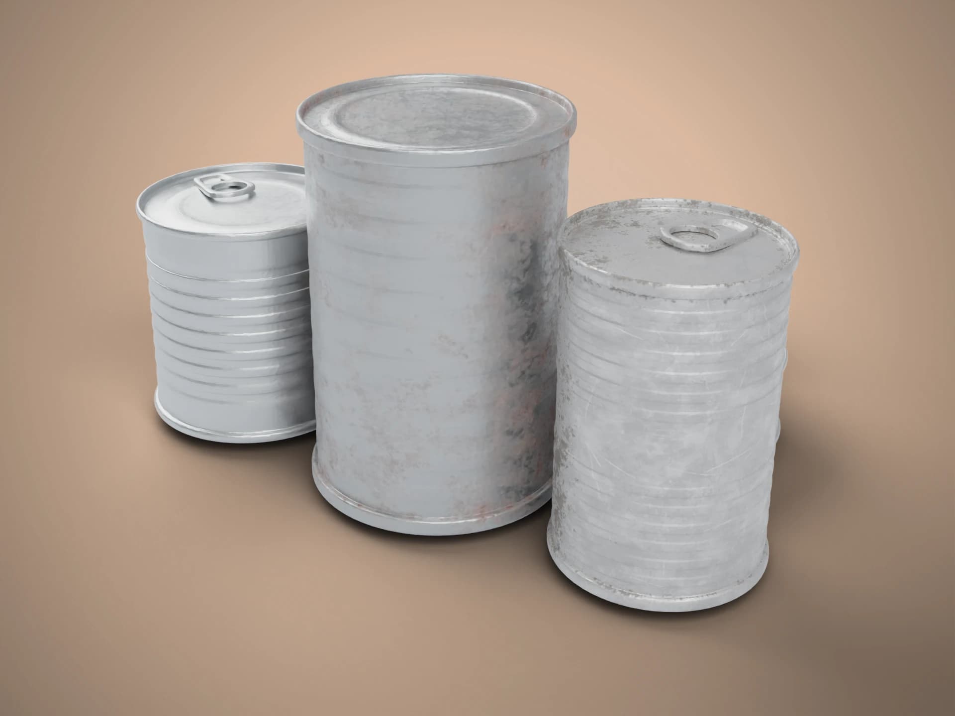 Rusty Aluminium Food Cans Set 3D Model