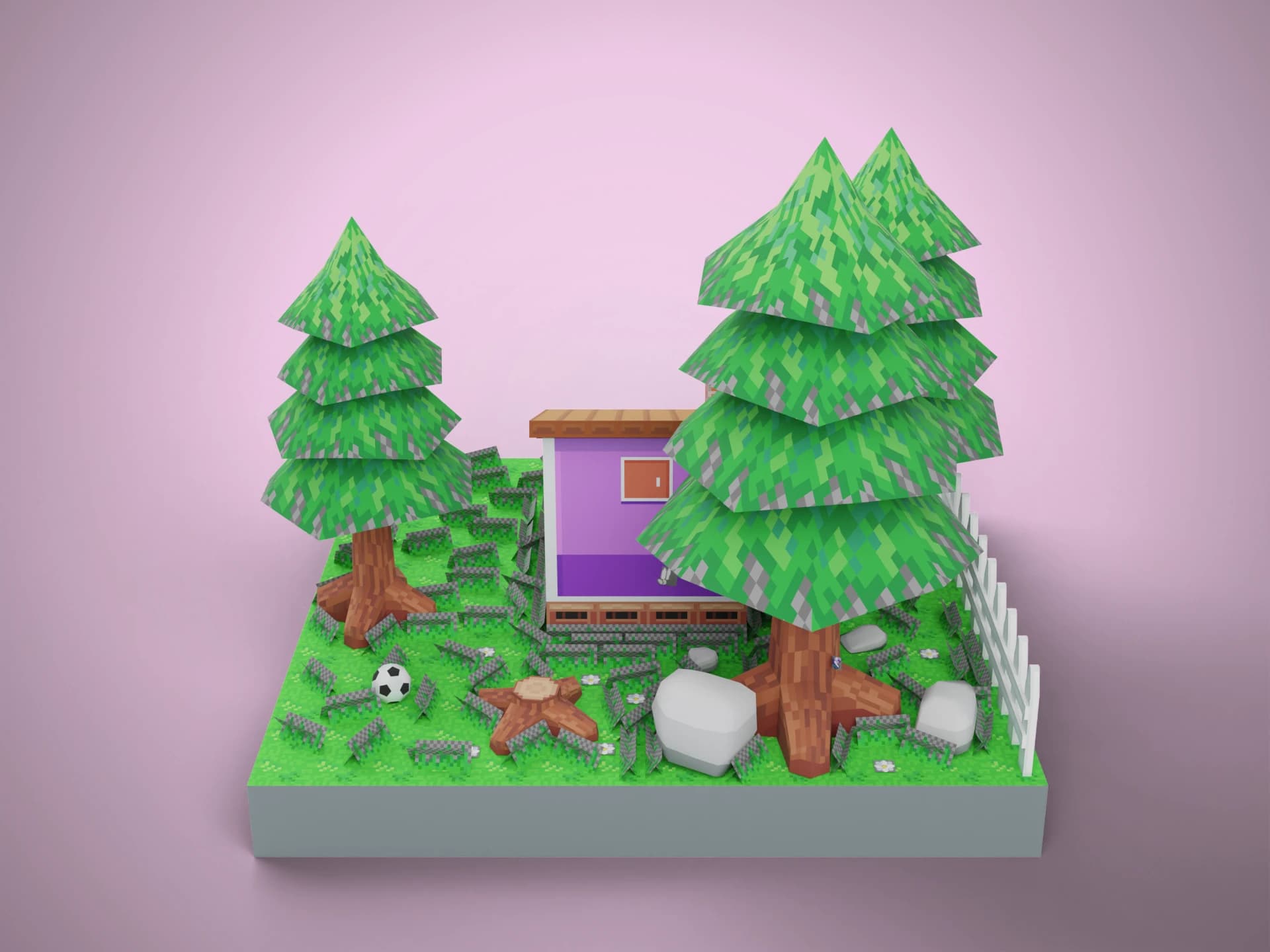 Low Poly Forest Cottage Diorama 3D Model