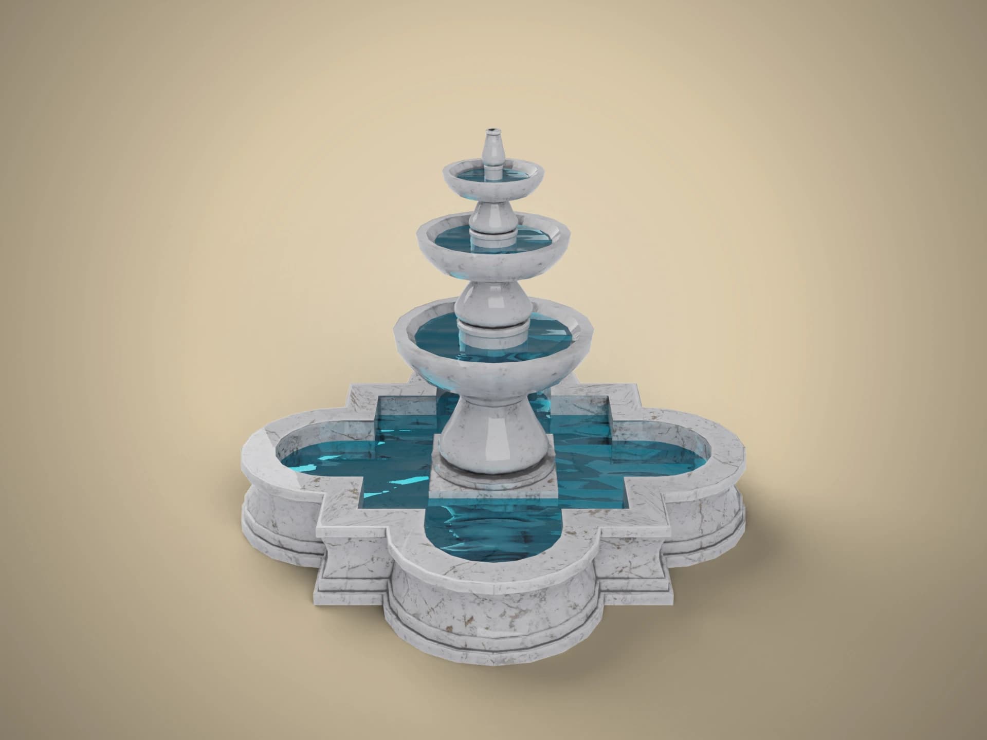 Tiered White Stone Fountain 3D Model