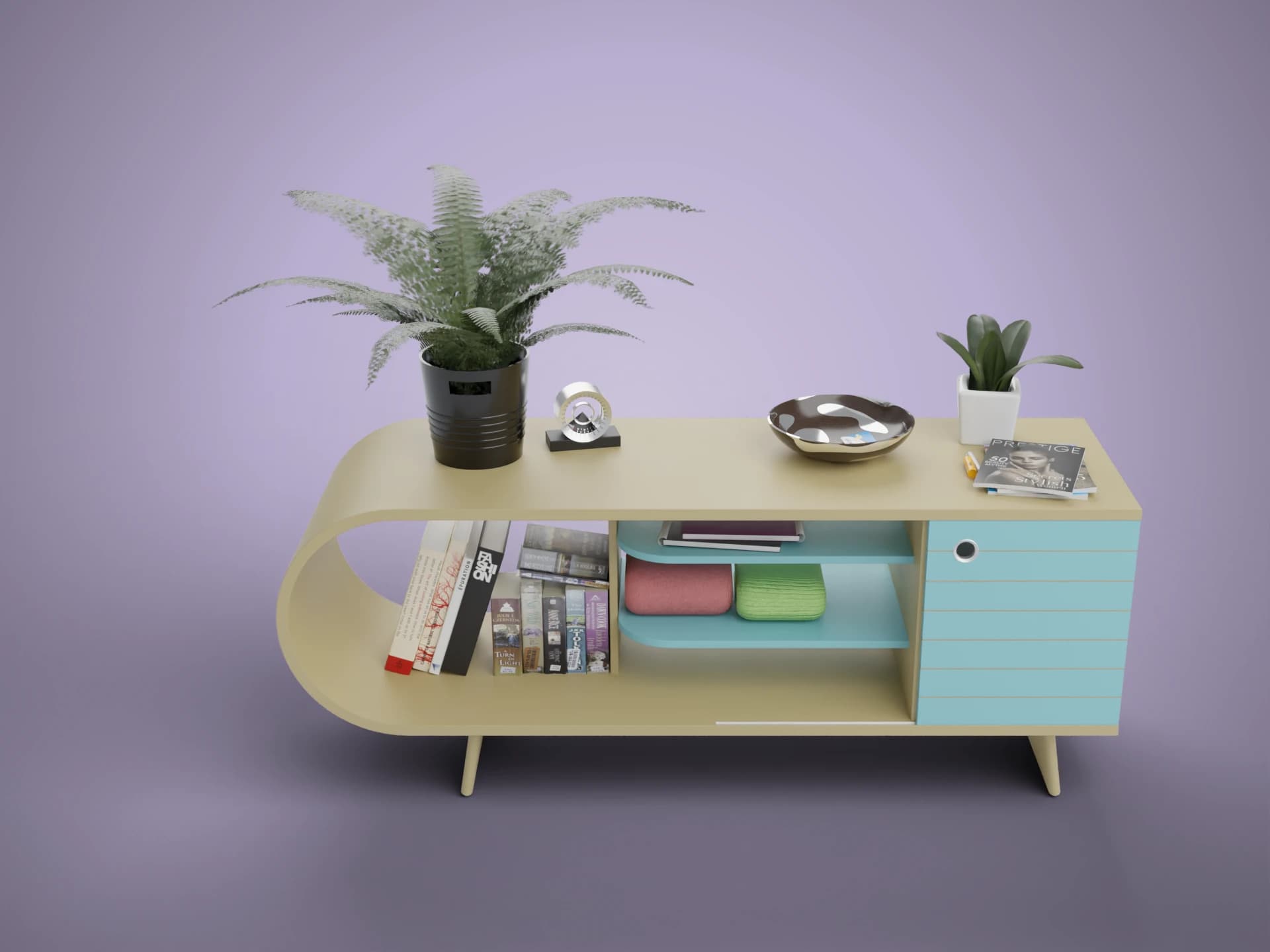 Mid-Century Foyer Console Table with Decor 3D Model