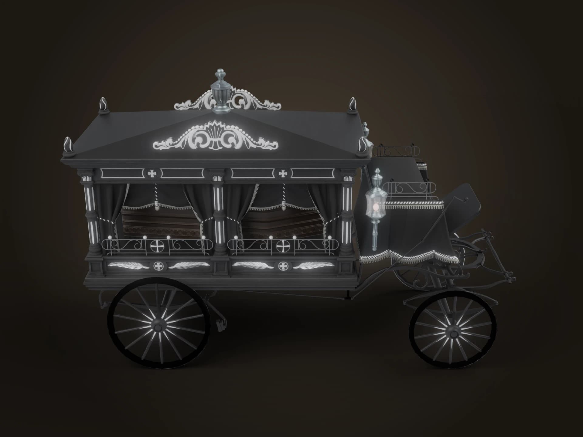 Victorian Horse-Drawn Funeral Hearse 3D Model