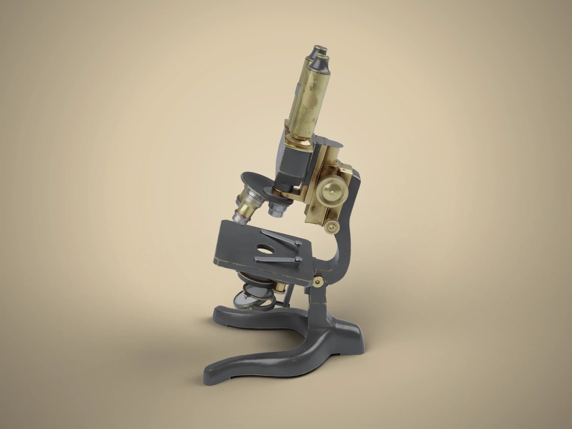 Vintage Brass Laboratory Microscope 3D Model