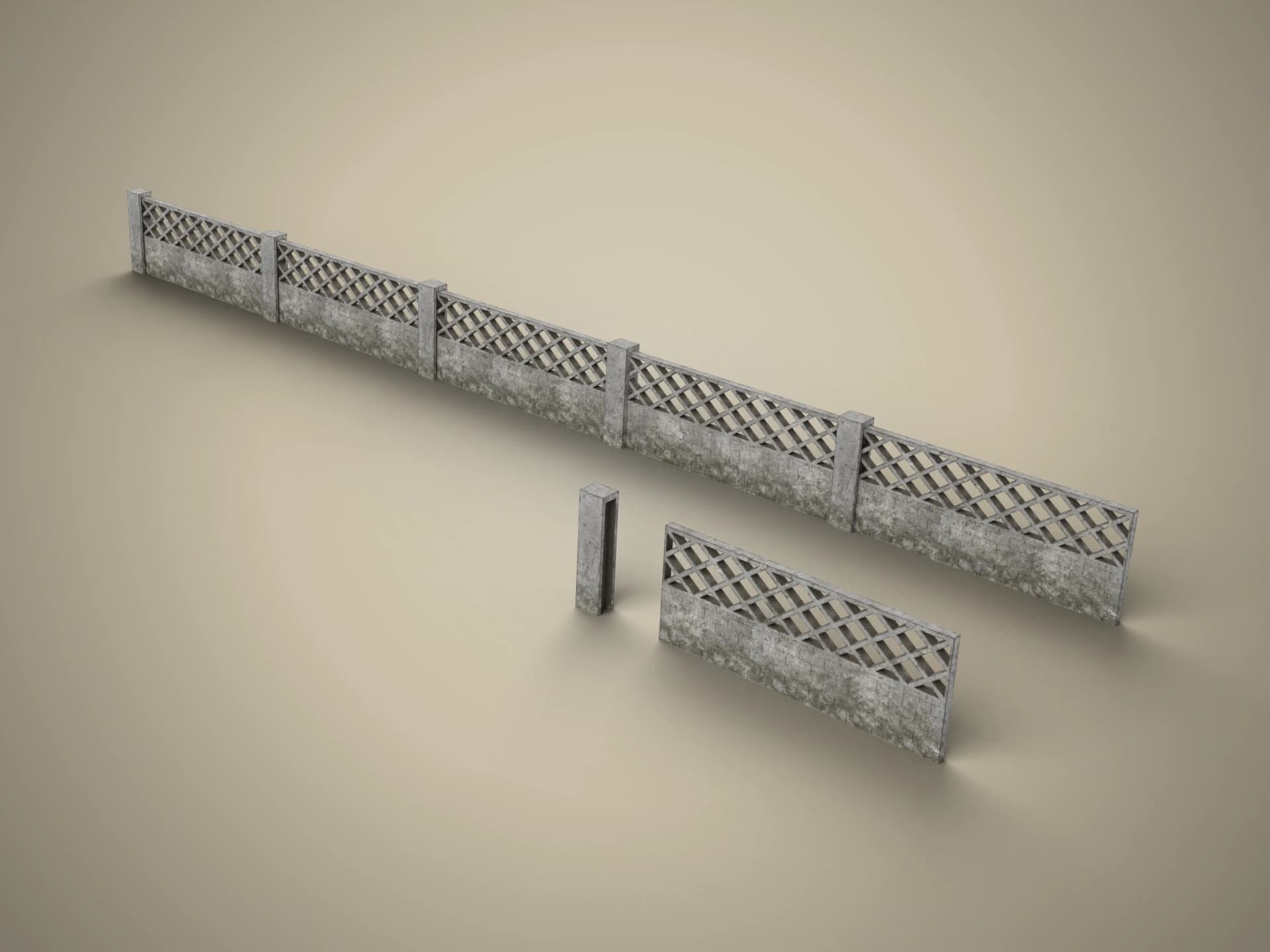 Concrete Garden Fence Panels 3D Model