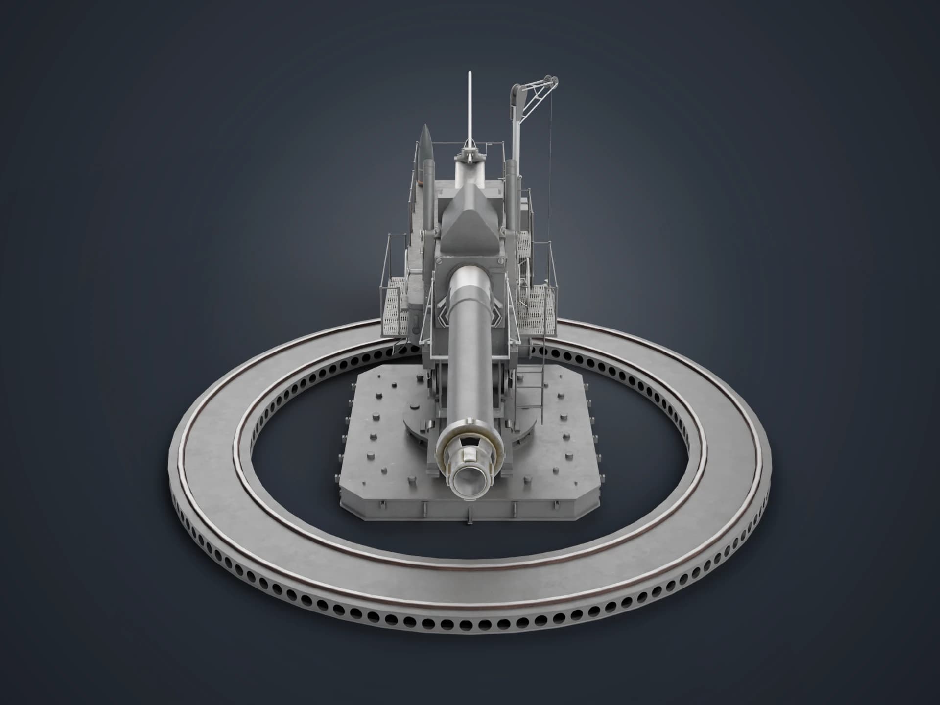 German 35.5 cm M1 Super Heavy Howitzer Animated 3D Model