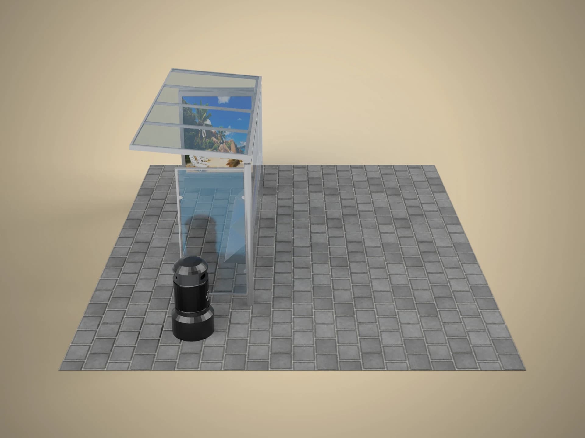 Glass Bus Shelter with Bin 3D Model