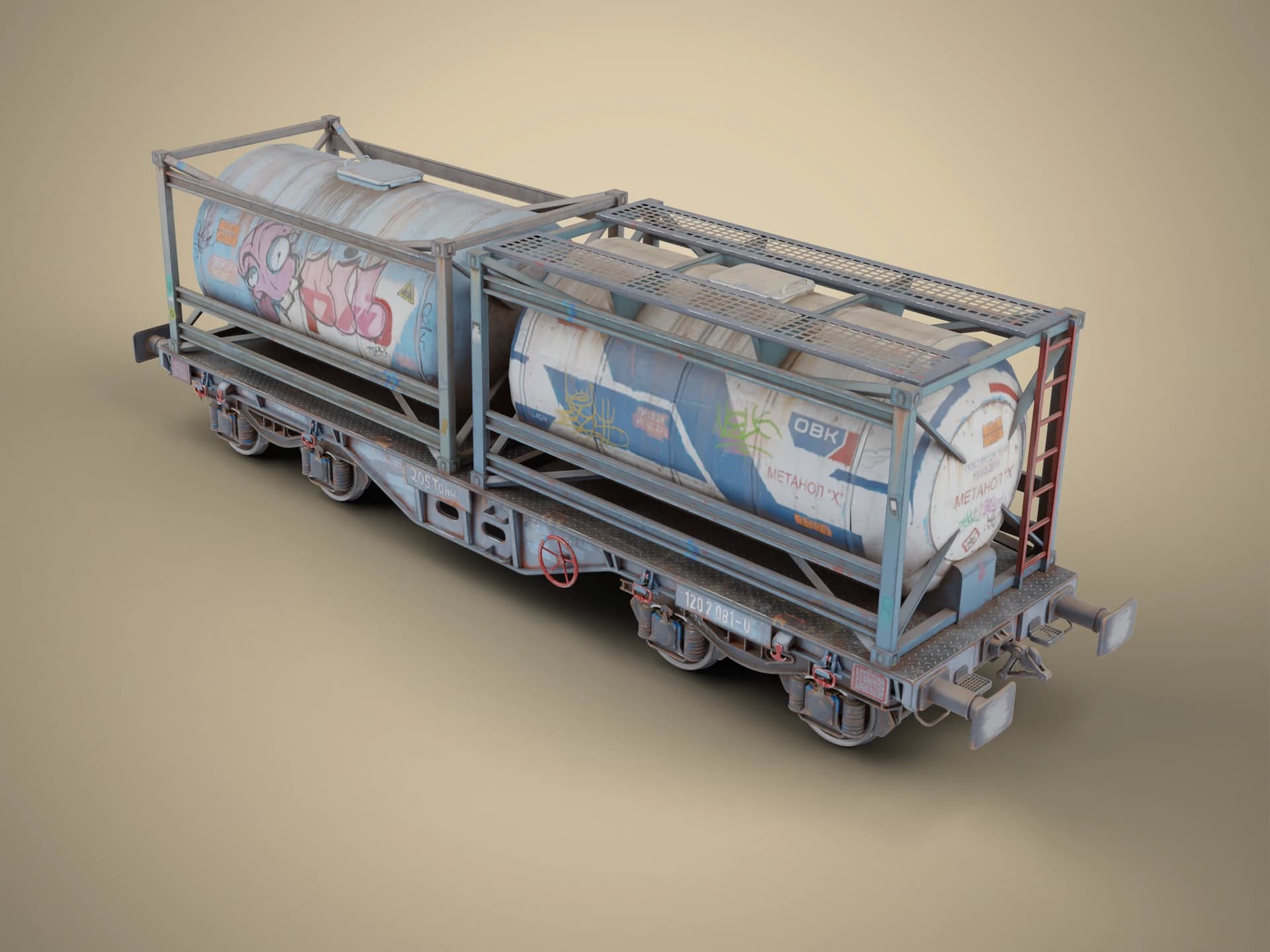 Graffiti-Covered Railway Tank Wagon 3D Model
