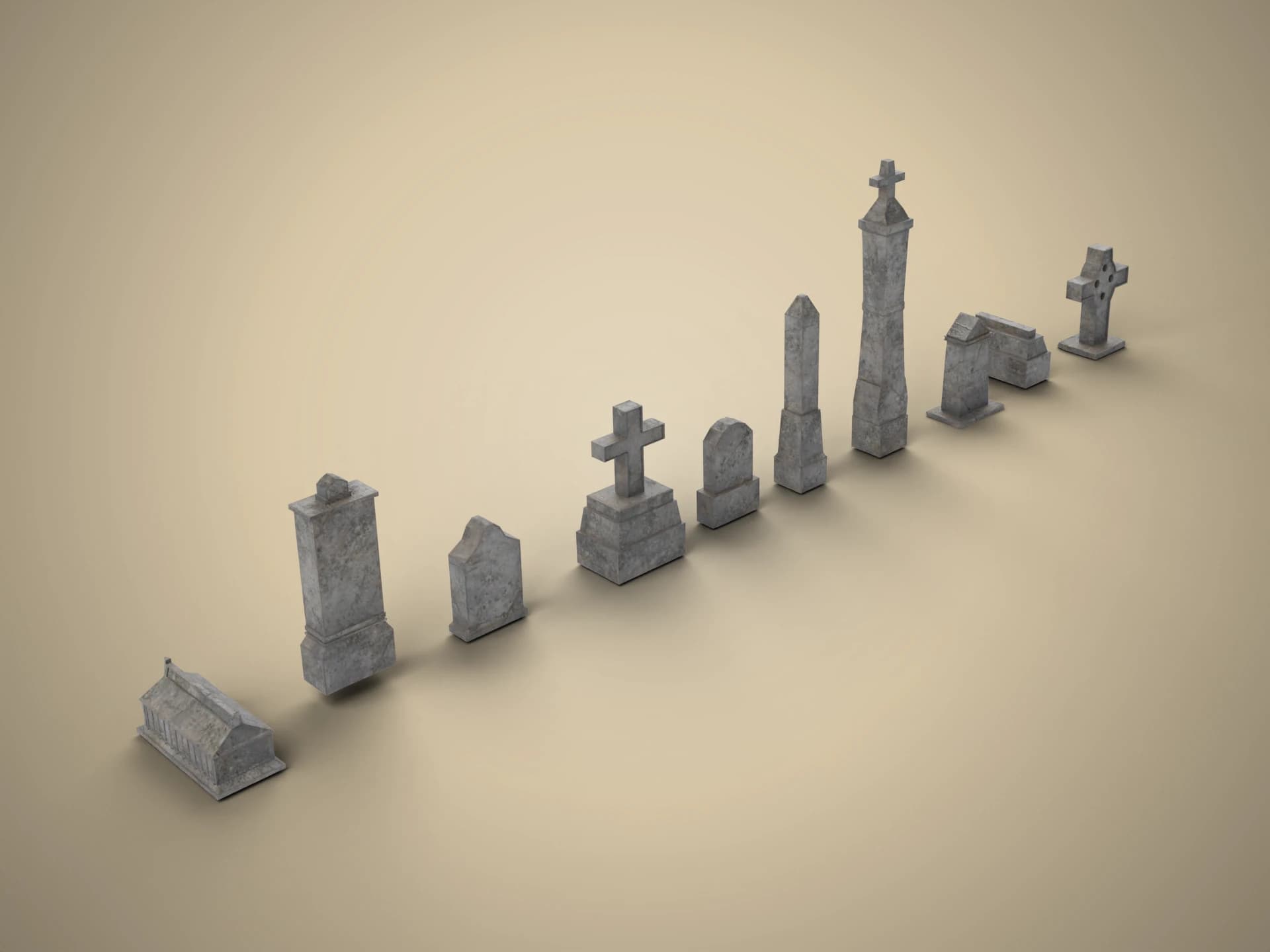 Weathered Gravestones Set 3D Model