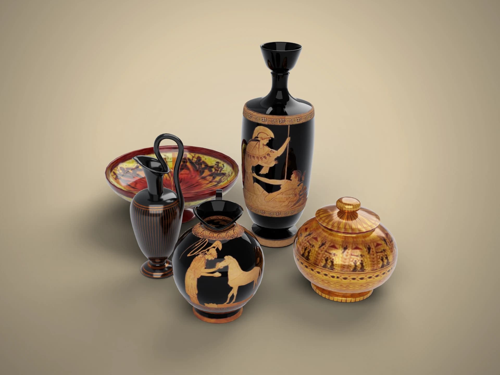 Ancient Greek Pottery Set 3D Model