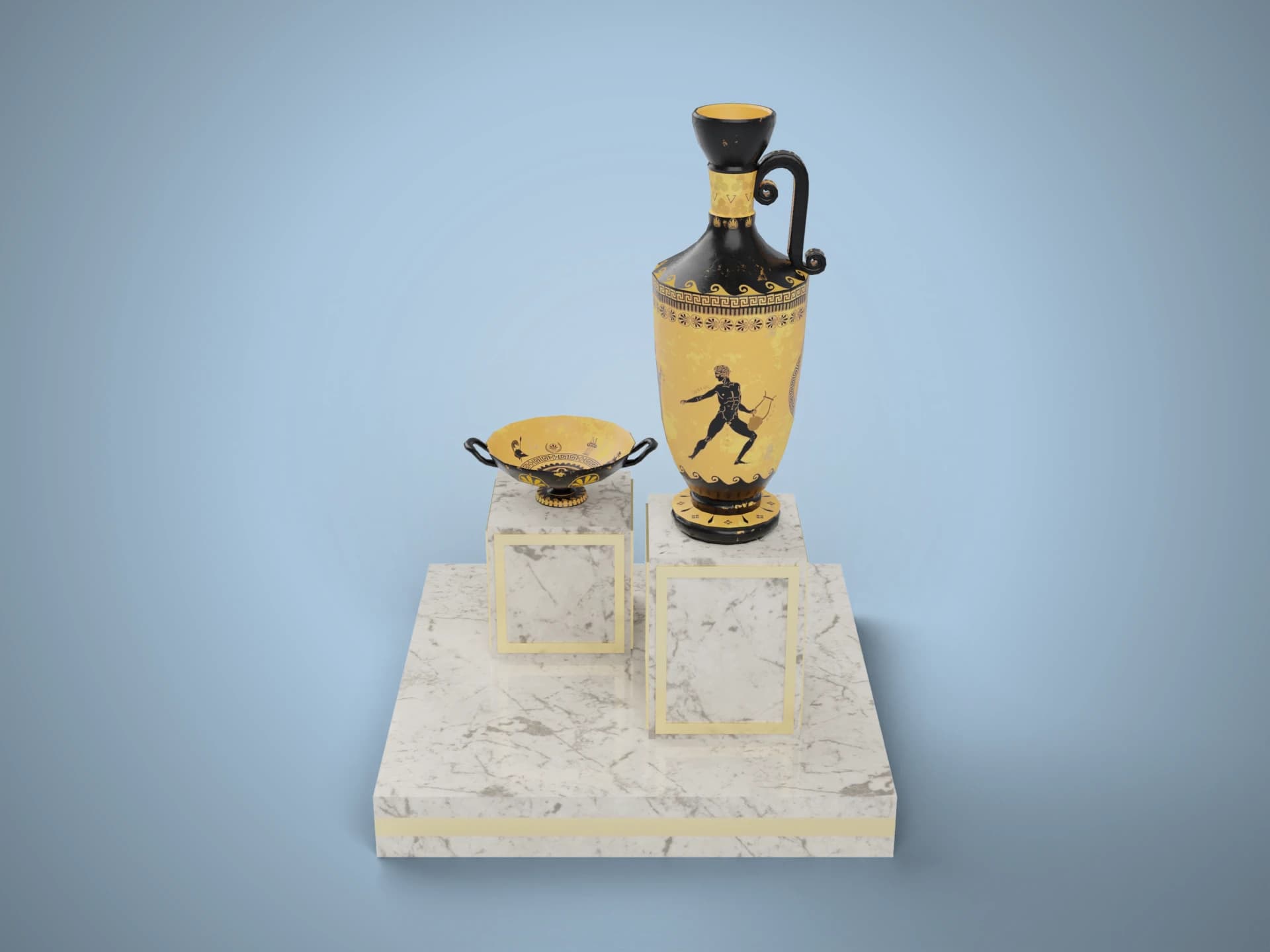 Greek Pottery Display on Plinth 3D Model