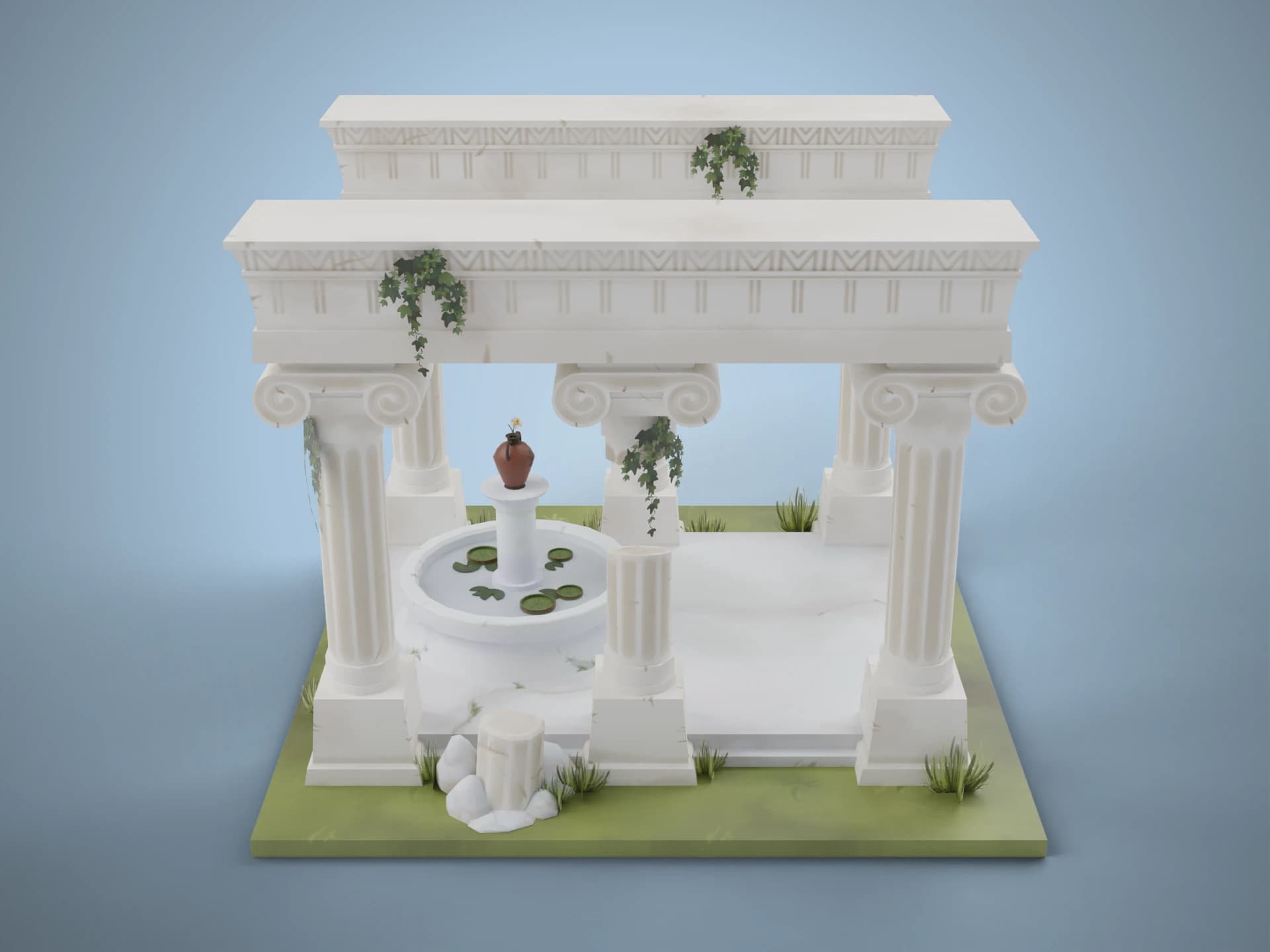 Greek Temple Ruins with Garden 3D Model