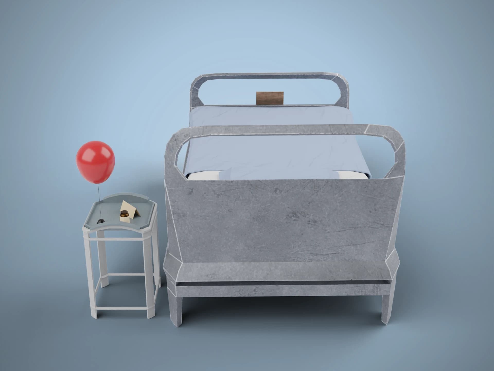 Hospital Ward Bed with Bedside Cabinet 3D Model