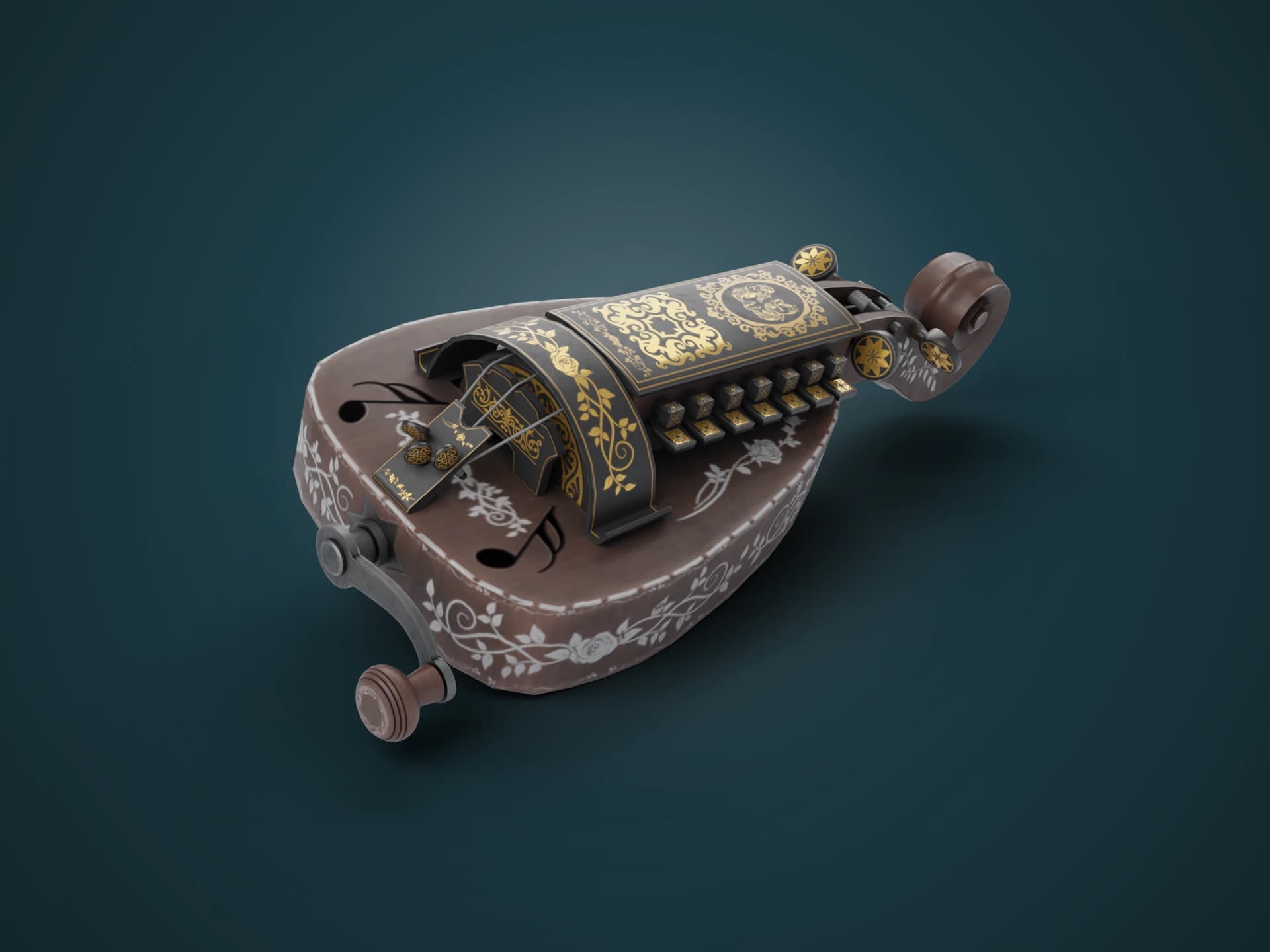 Medieval Hurdy-gurdy Wheel Fiddle 3D Model