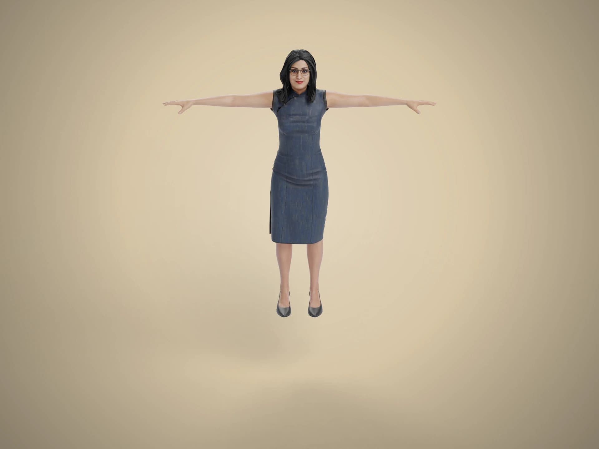 Office Woman in Denim Dress 3D Model