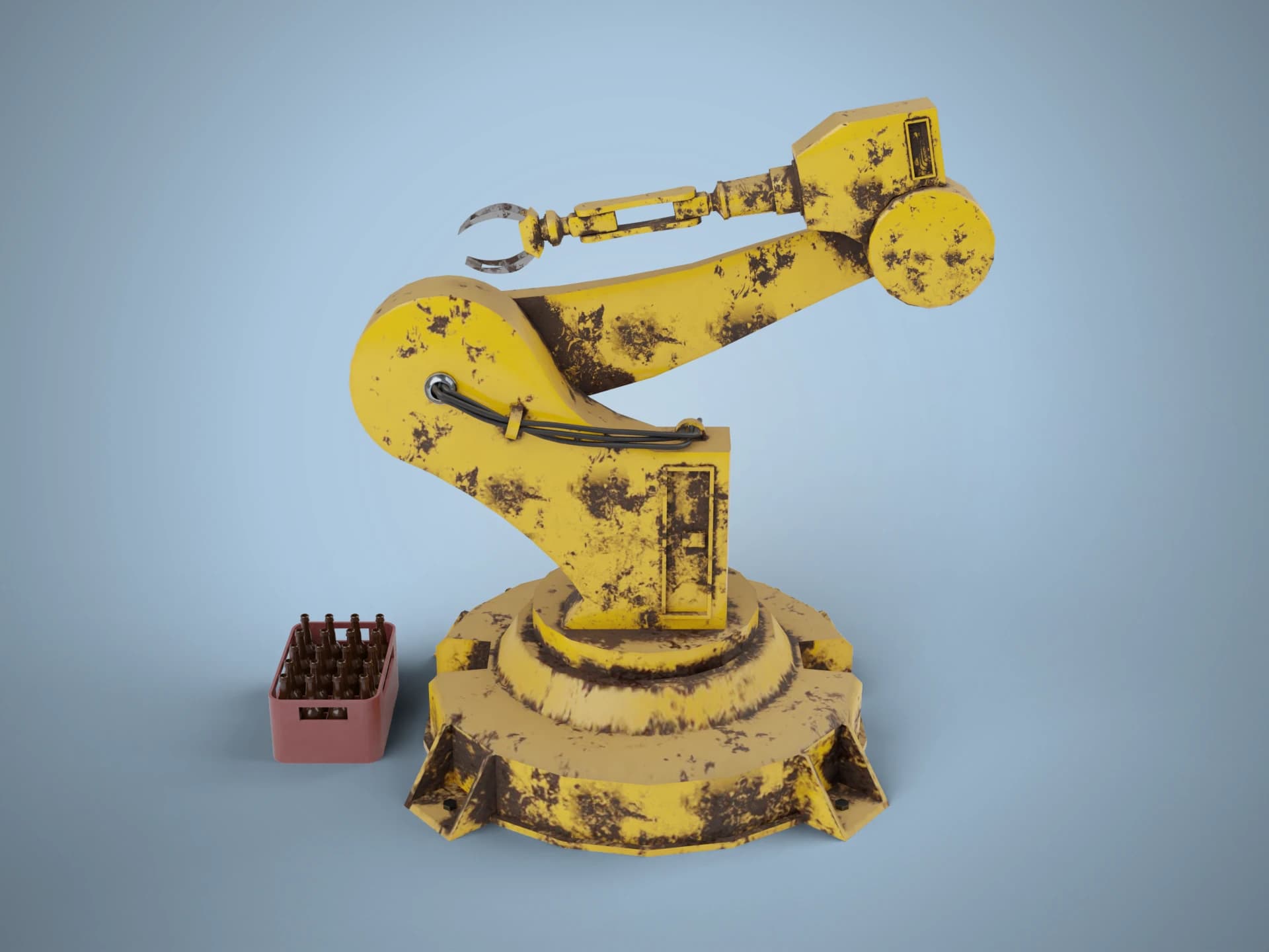 Industrial Robot Arm with Bottle Crate 3D Model