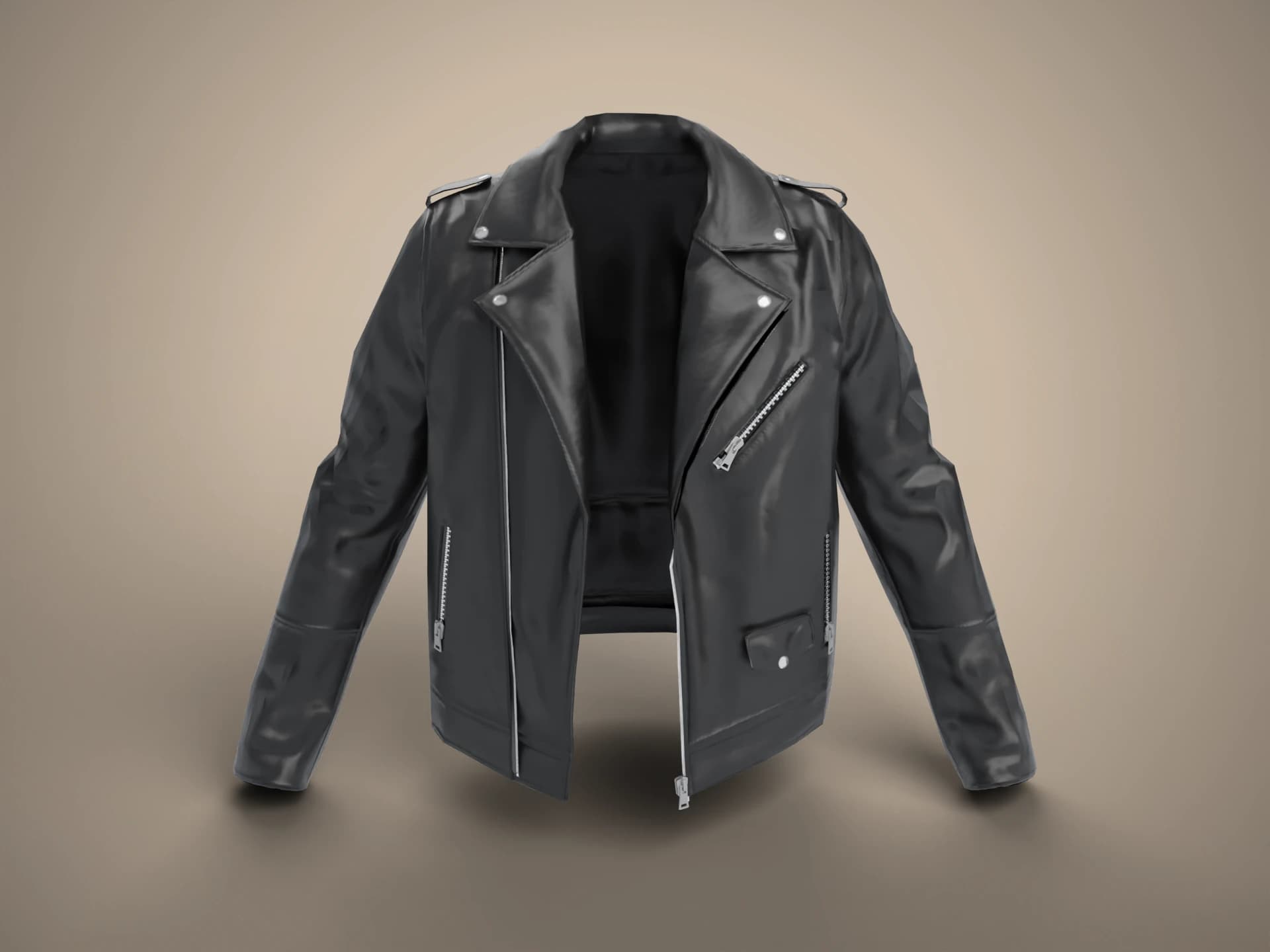 Black Leather Biker Jacket 3D Model