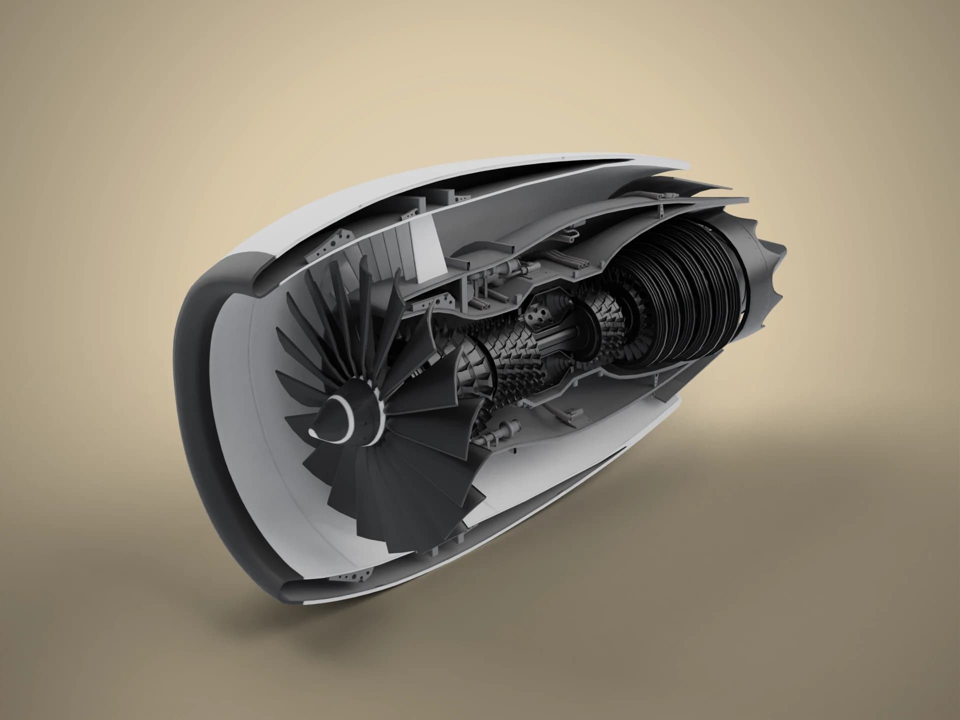 Animated Turbofan Jet Engine Cutaway 3D Model