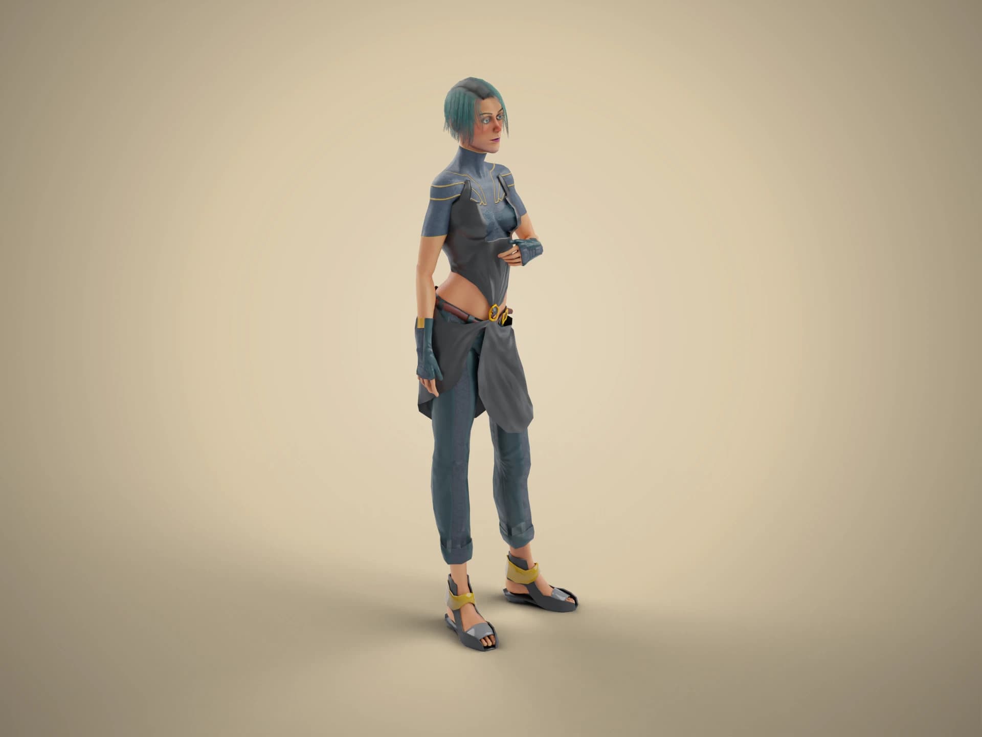 Futuristic Dystopian Woman Character 3D Model