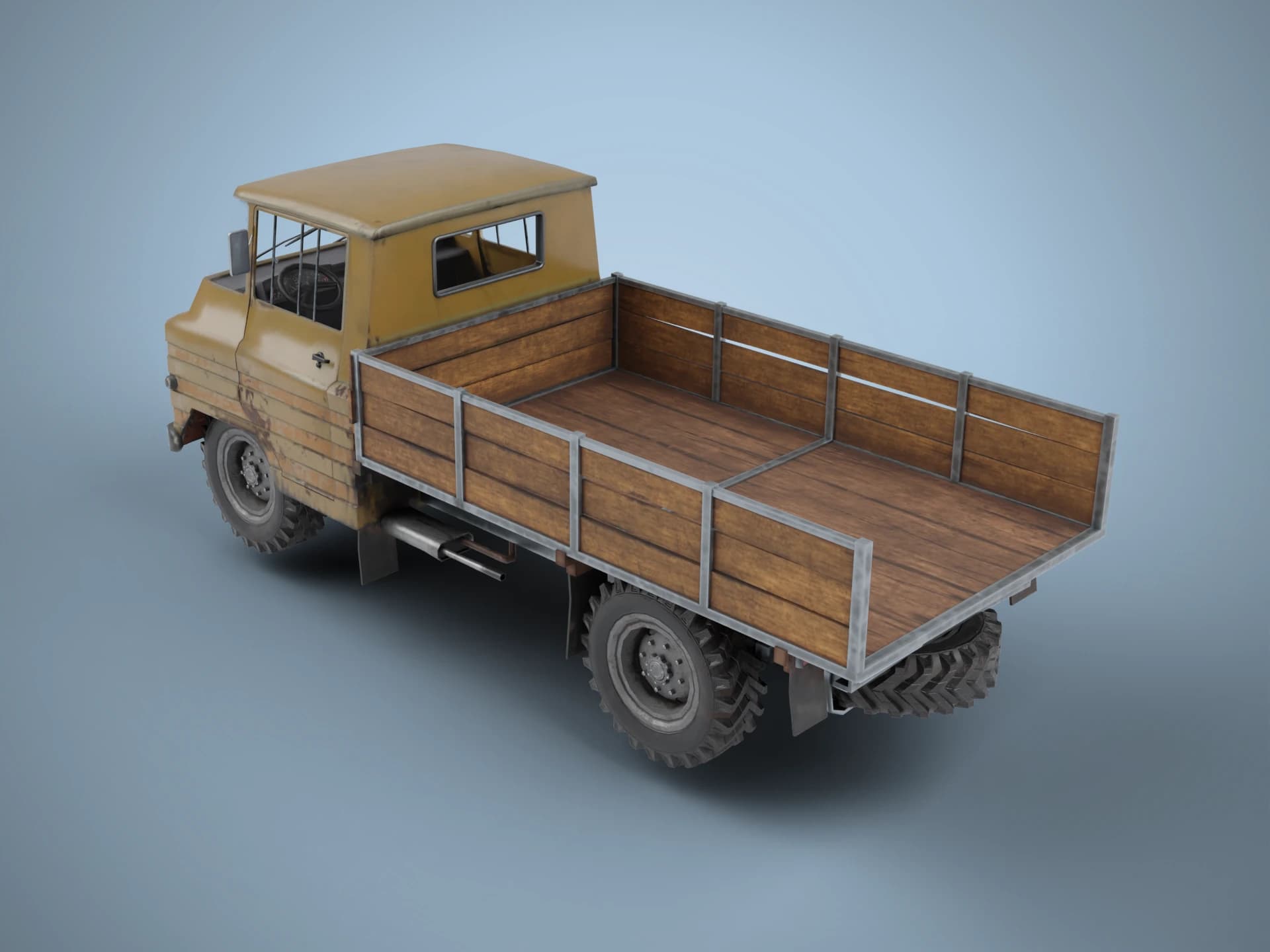 Vintage Flatbed Cargo Truck 3D Model