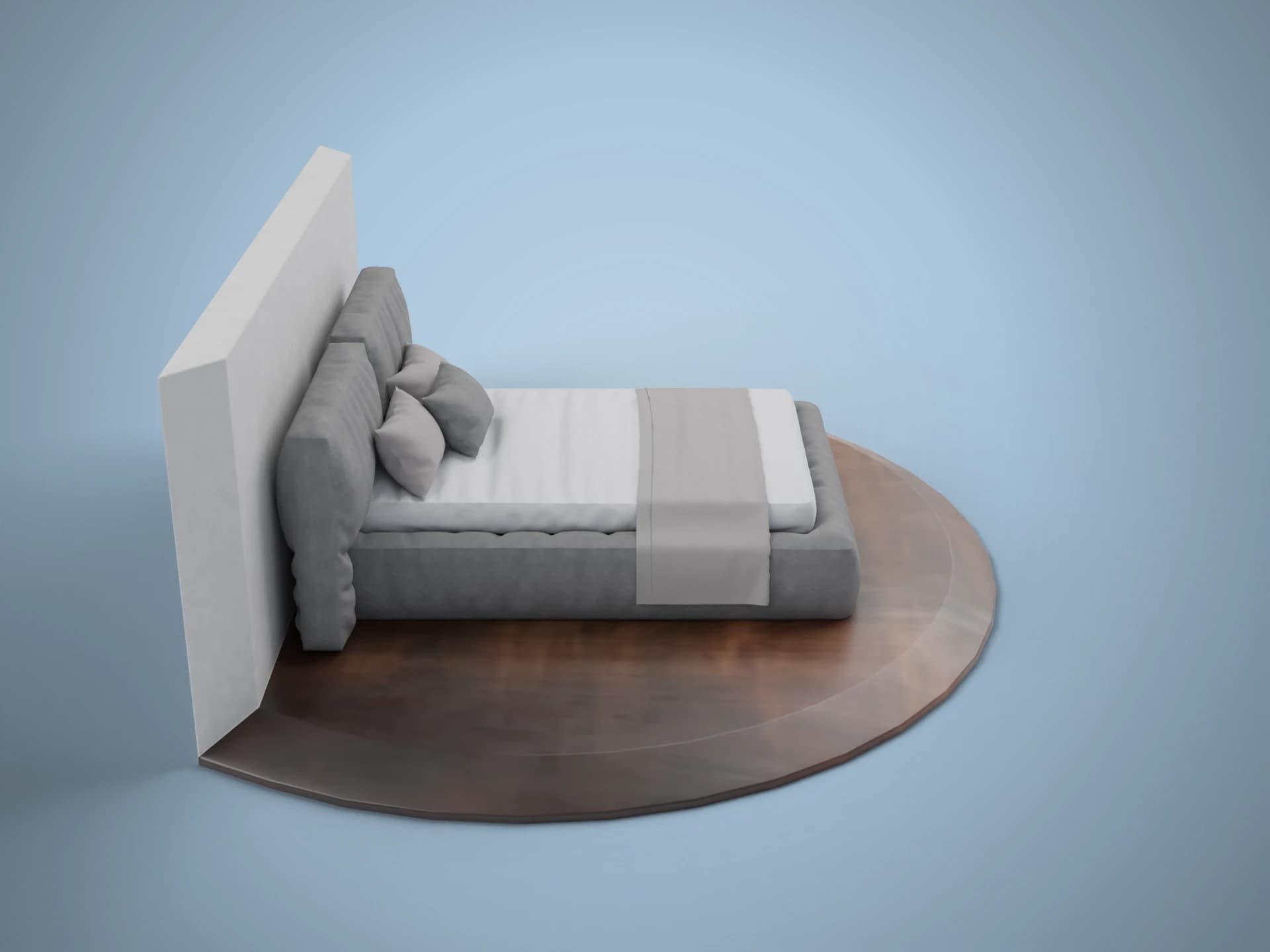 King-Size Floor Bed on Round Platform 3D Model