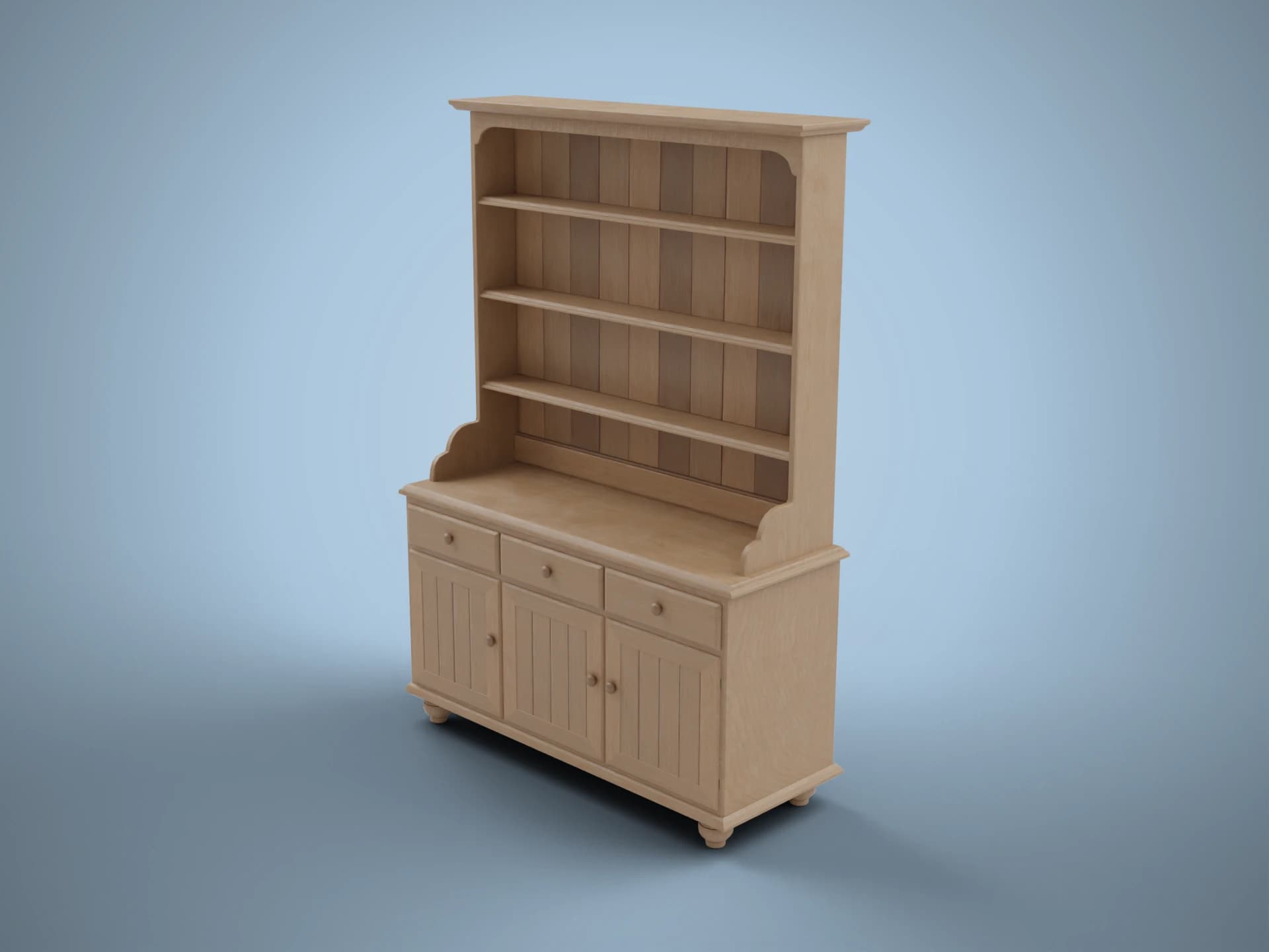 Pine Kitchen Dresser with Shelves 3D Model