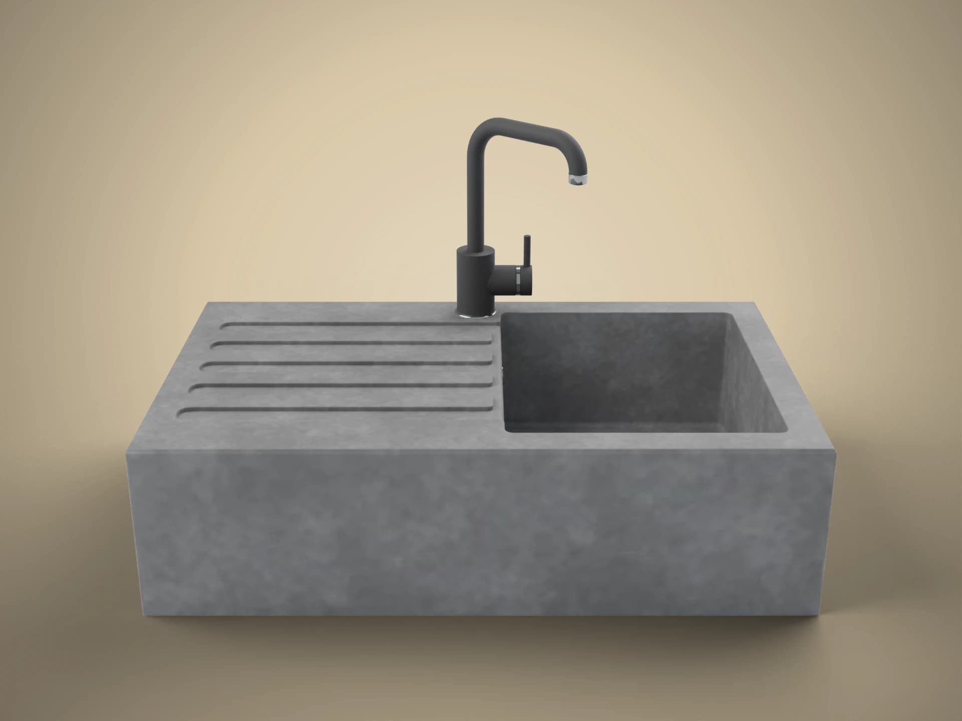 Concrete Kitchen Sink with Black Tap 3D Model