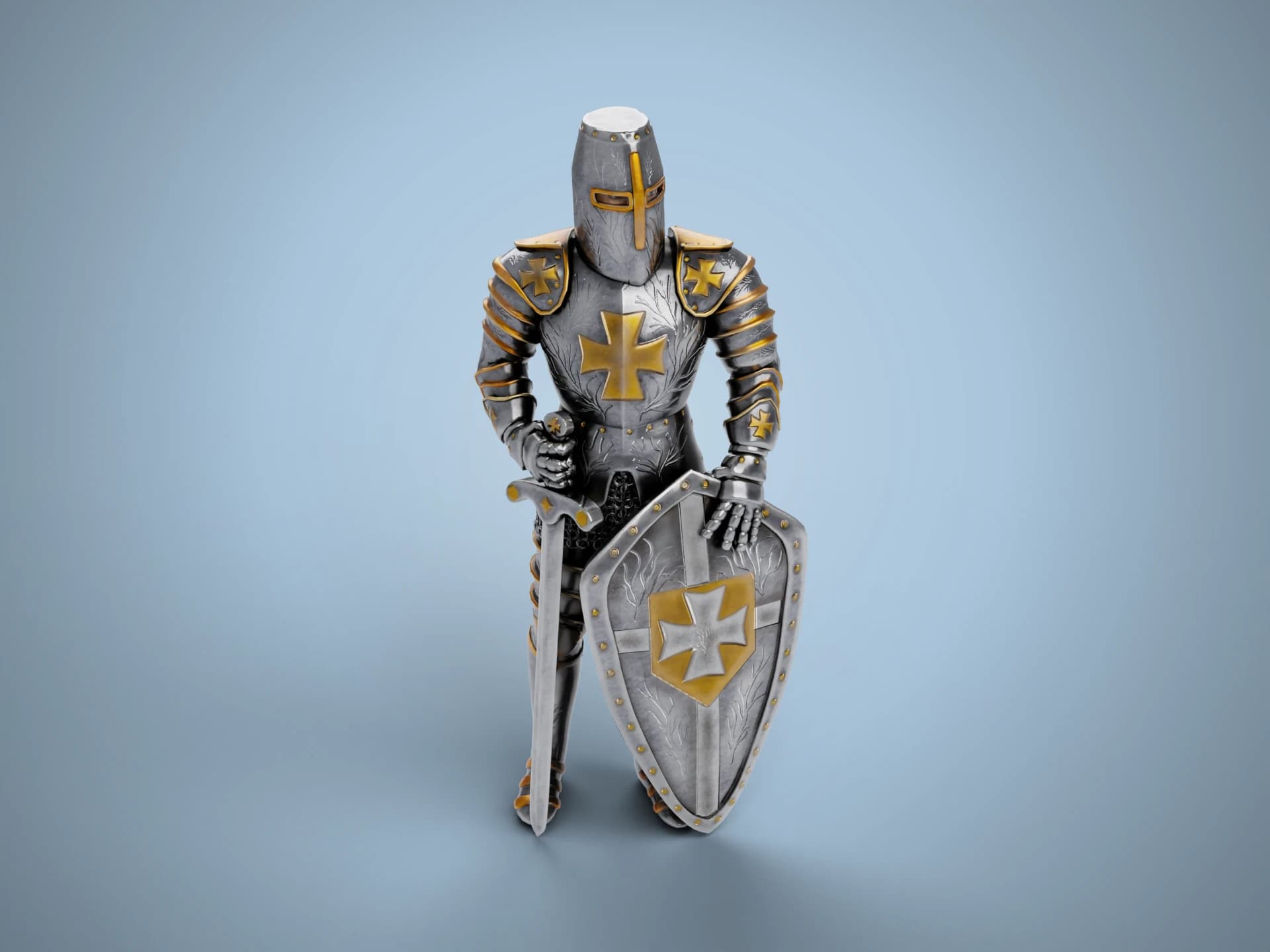 Crusader Knight with Shield 3D Model