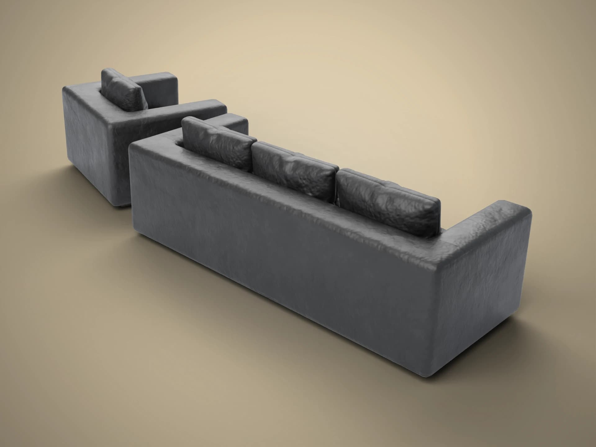 Black Leather Sofa and Armchair Set 3D Model
