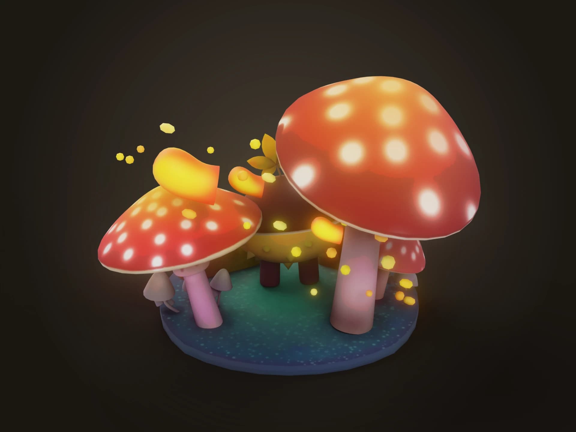 Cute Little Chestnut Autumn Mushroom Diorama 3D Model
