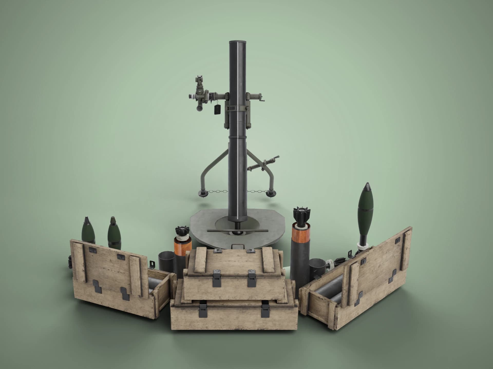 M120 Heavy Mortar Set 3D Model