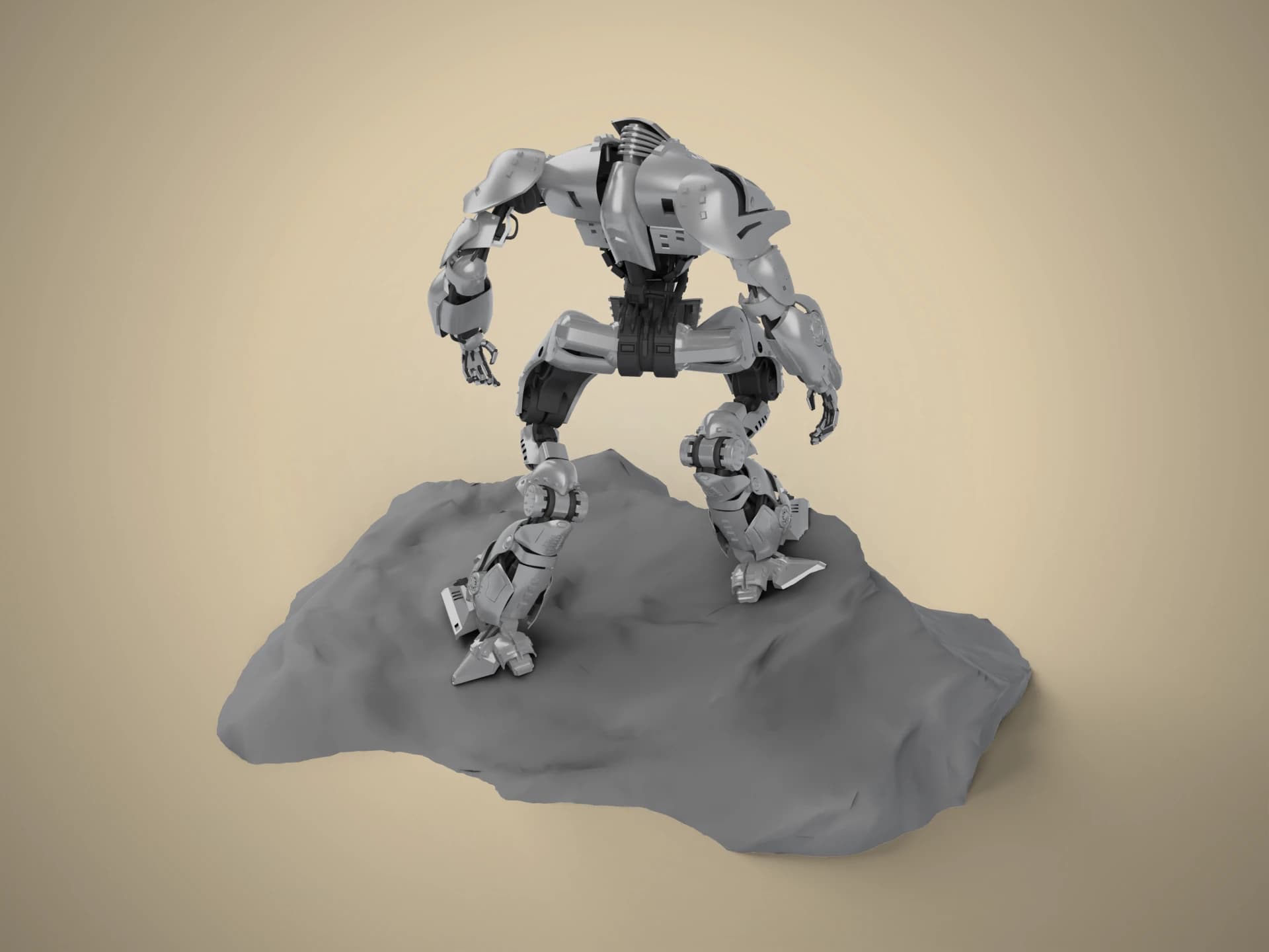 Bipedal Walker Mech on Rock Base 3D Model