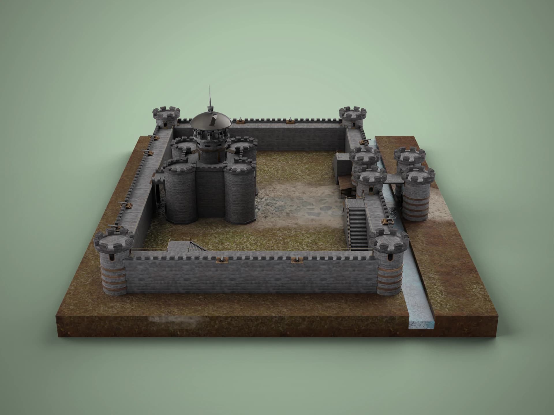 Medieval Walled Castle 3D Model