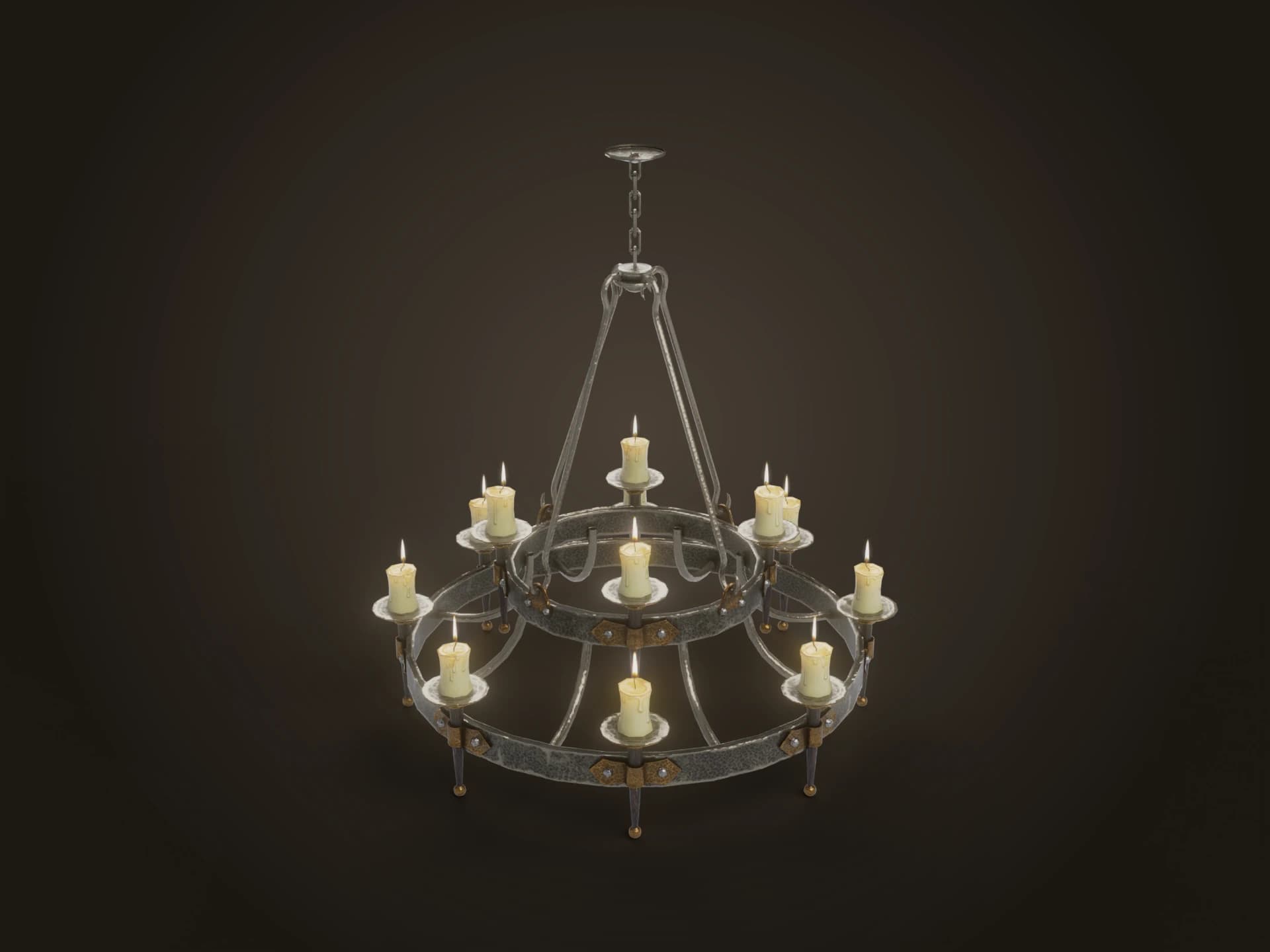 Medieval Iron Ring Chandelier 3D Model