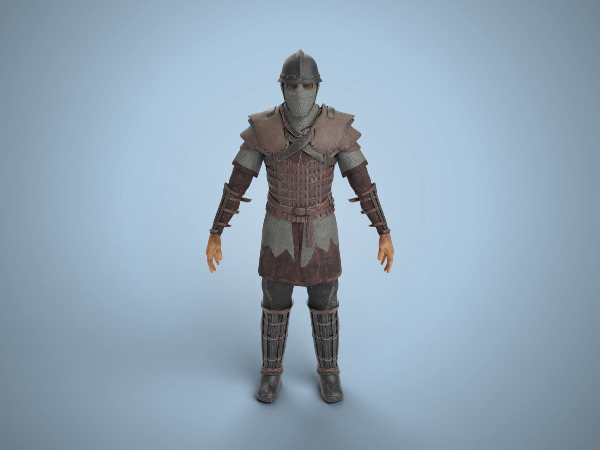 Medieval Guard in Chainmail and Leather 3D Model