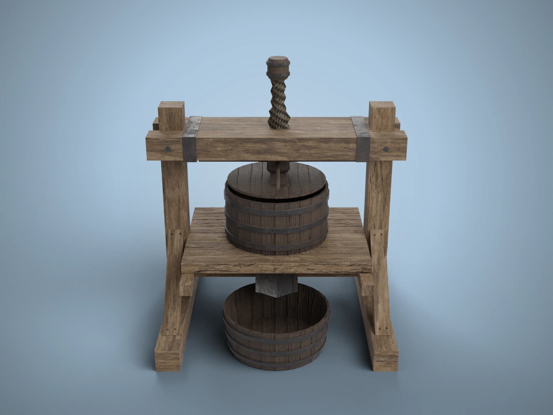 Medieval Wooden Wine Press 3D Model