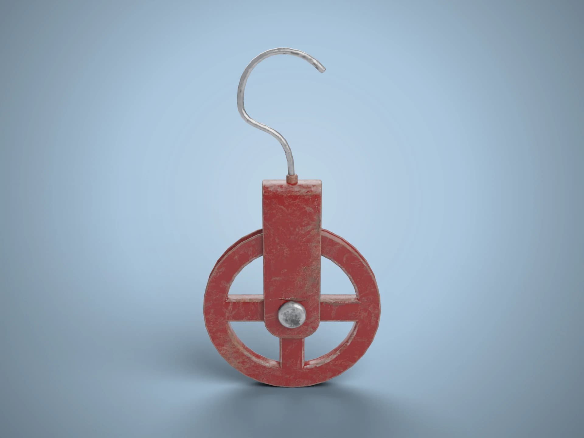 Red Metal Pulley with Hook 3D Model