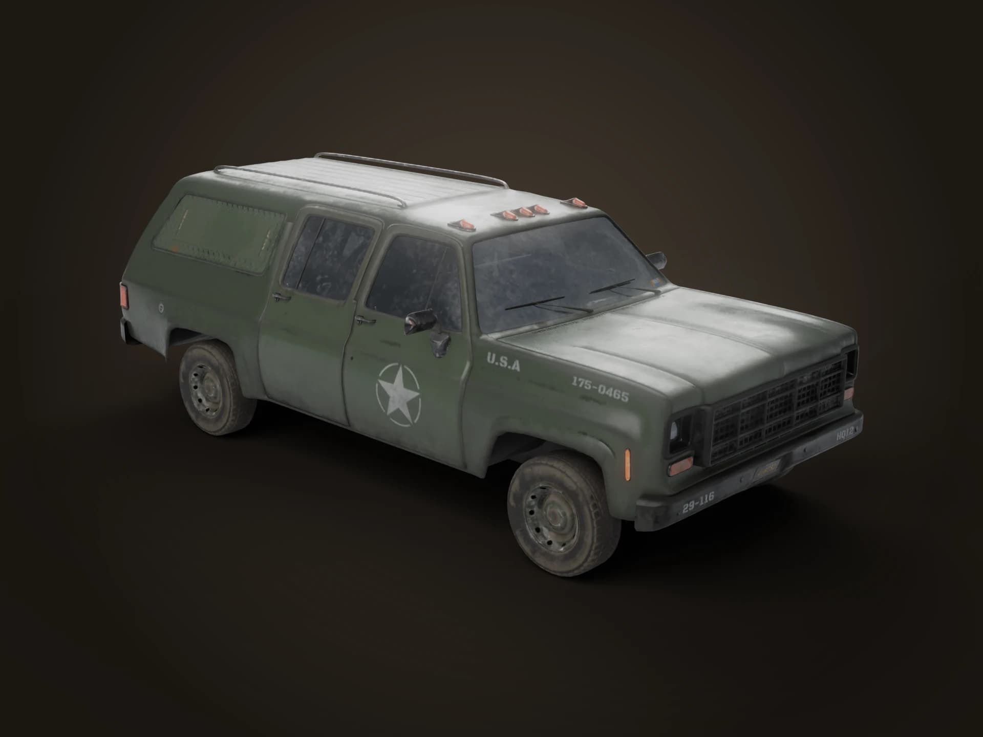 Olive Drab Military Utility 4x4 3D Model