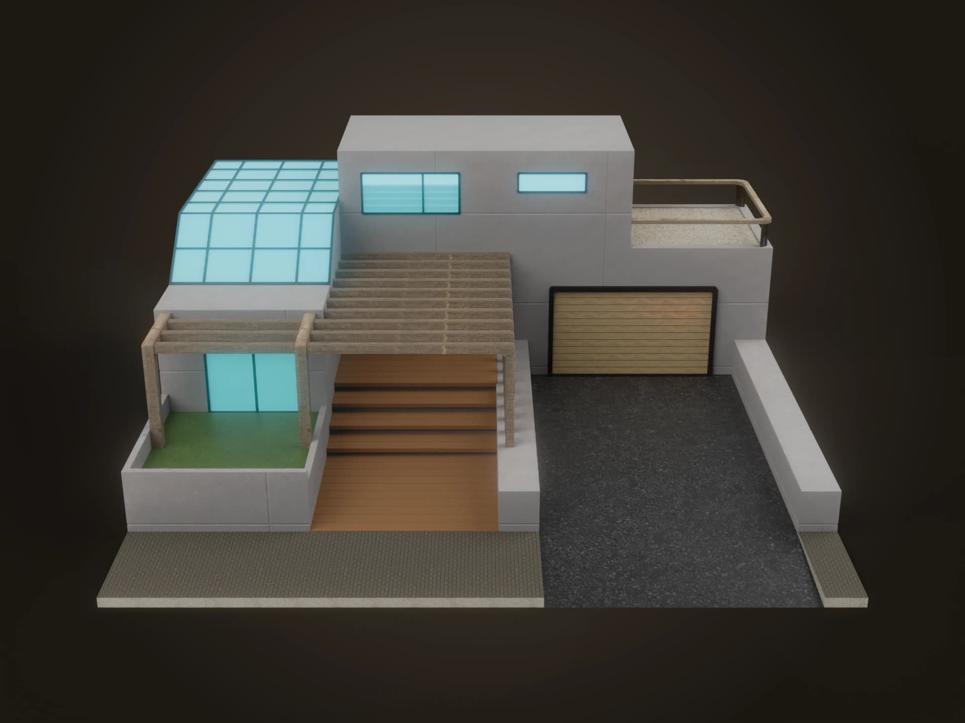 Modern House with Glass Sunroom 3D Model
