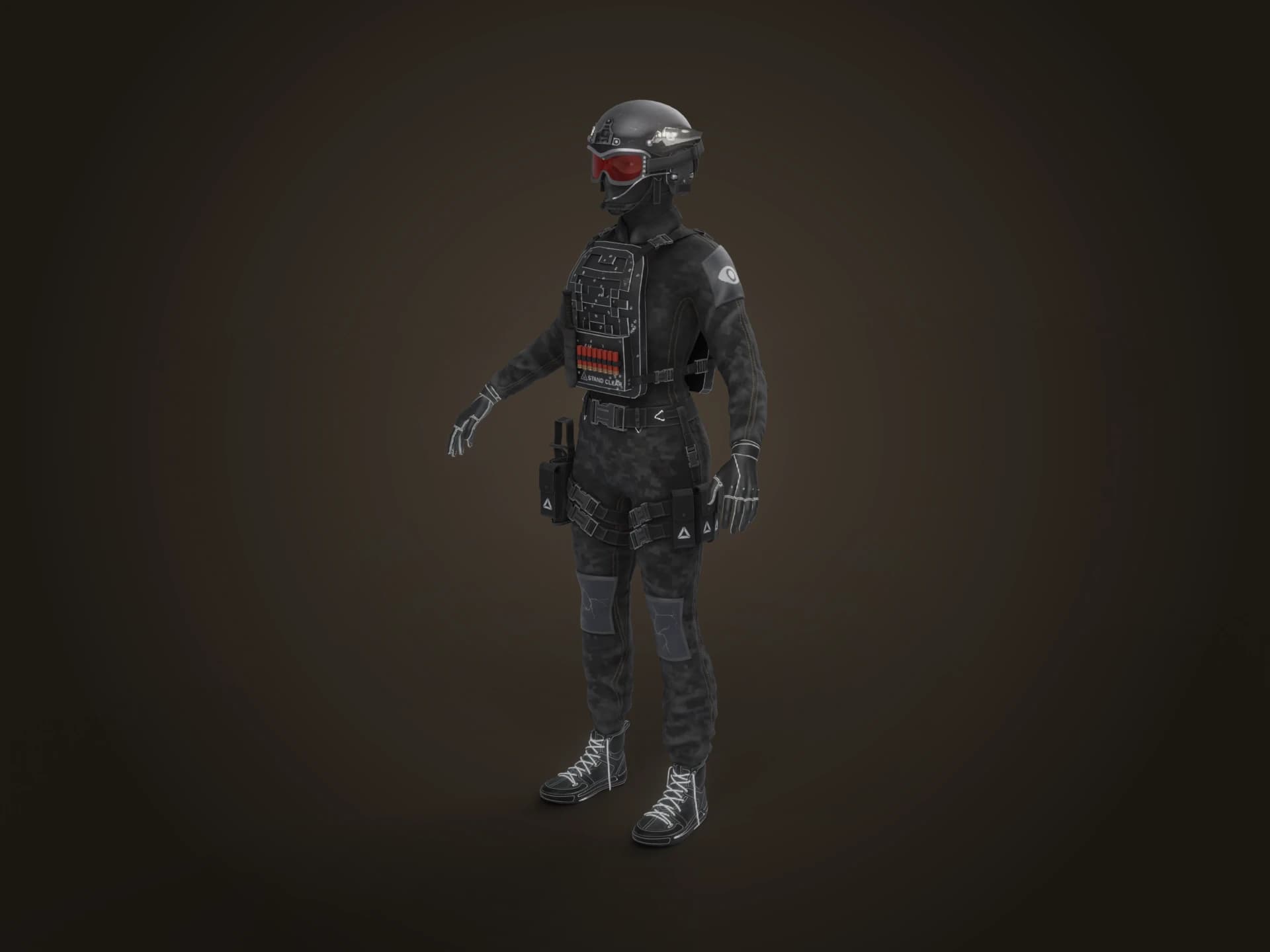 Tactical Soldier in Black Combat Gear 3D Model