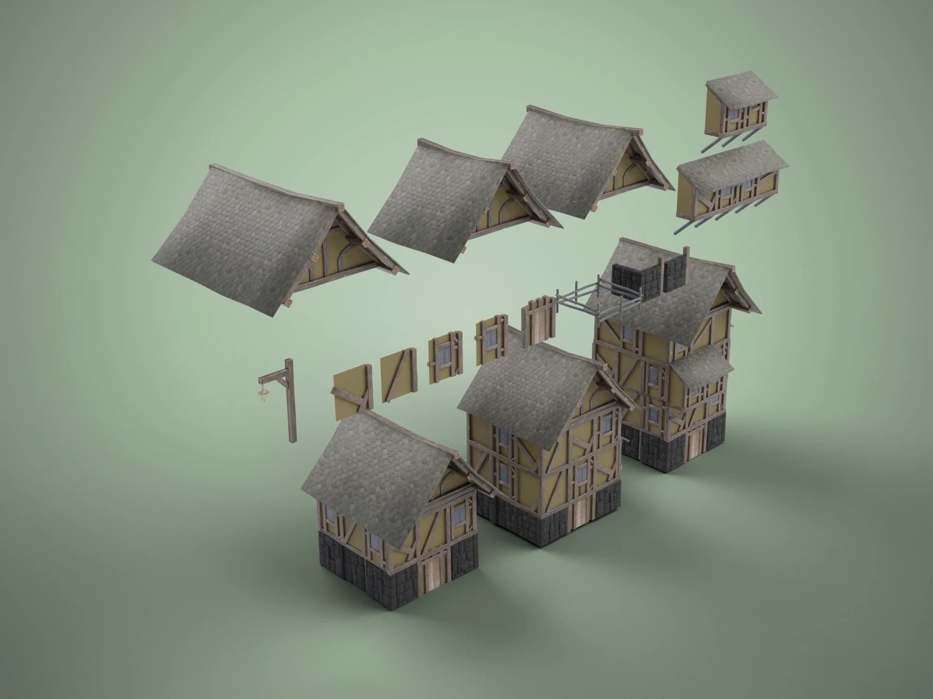 Medieval Modular Houses Kit 3D Model