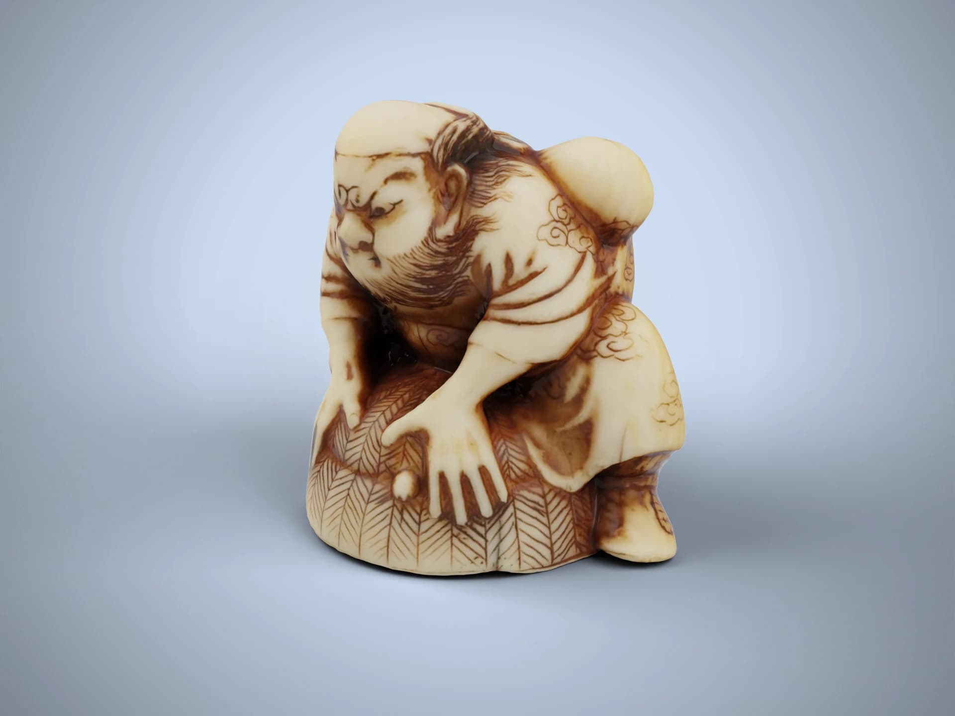Japanese Netsuke Shoki Capturing An Oni Carving 3D Model