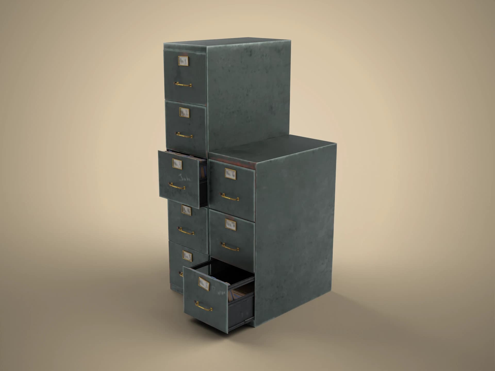 Vintage Metal Filing Cabinet 3D Model