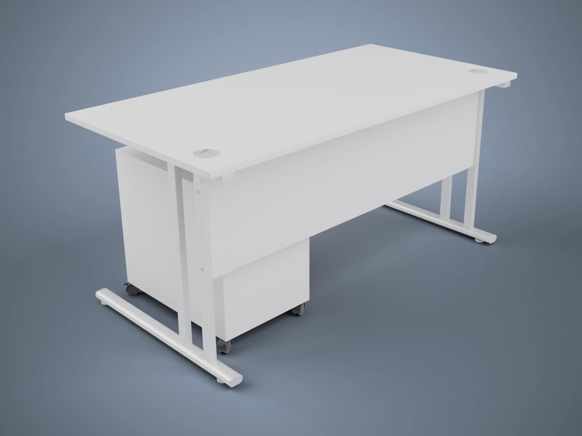 White Office Desk with Drawer Pedestal 3D Model