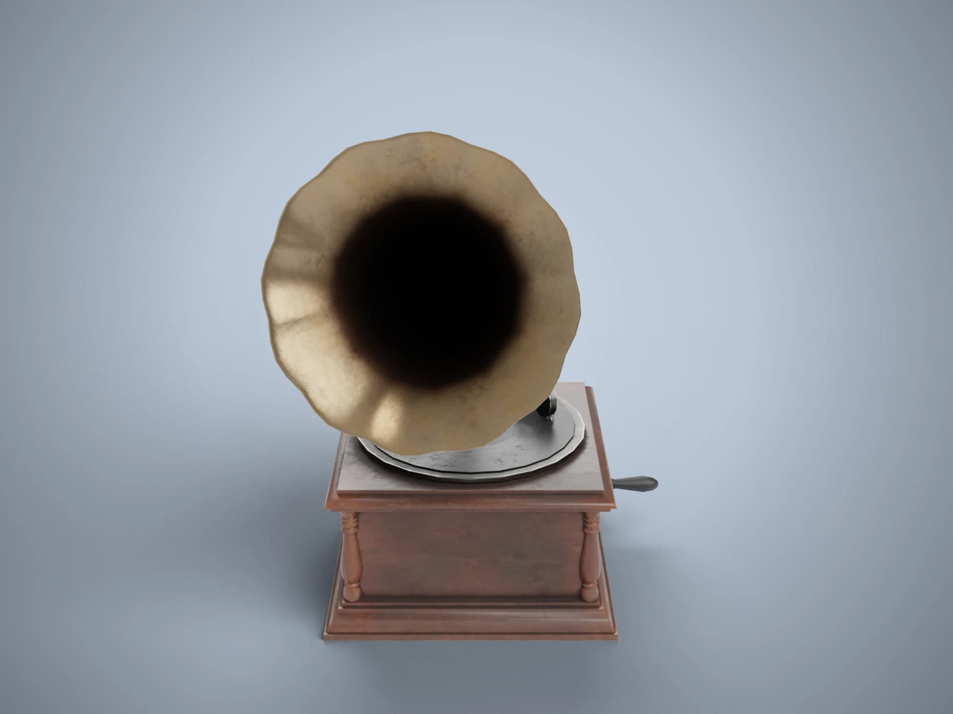 Antique Gramophone with Brass Horn 3D Model