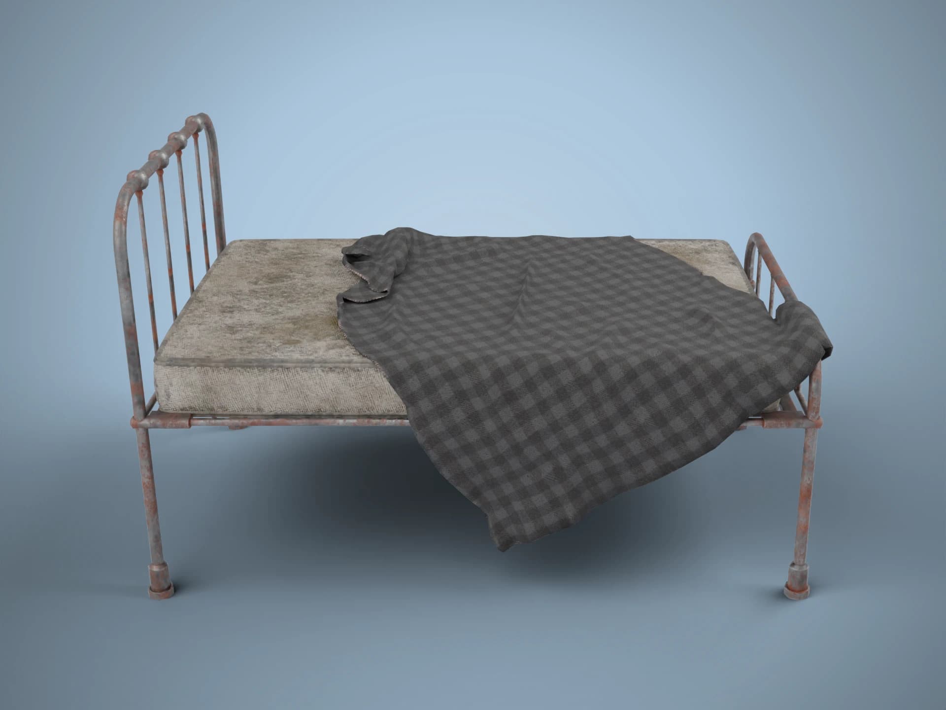 Old Iron Hospital Bed 3D Model