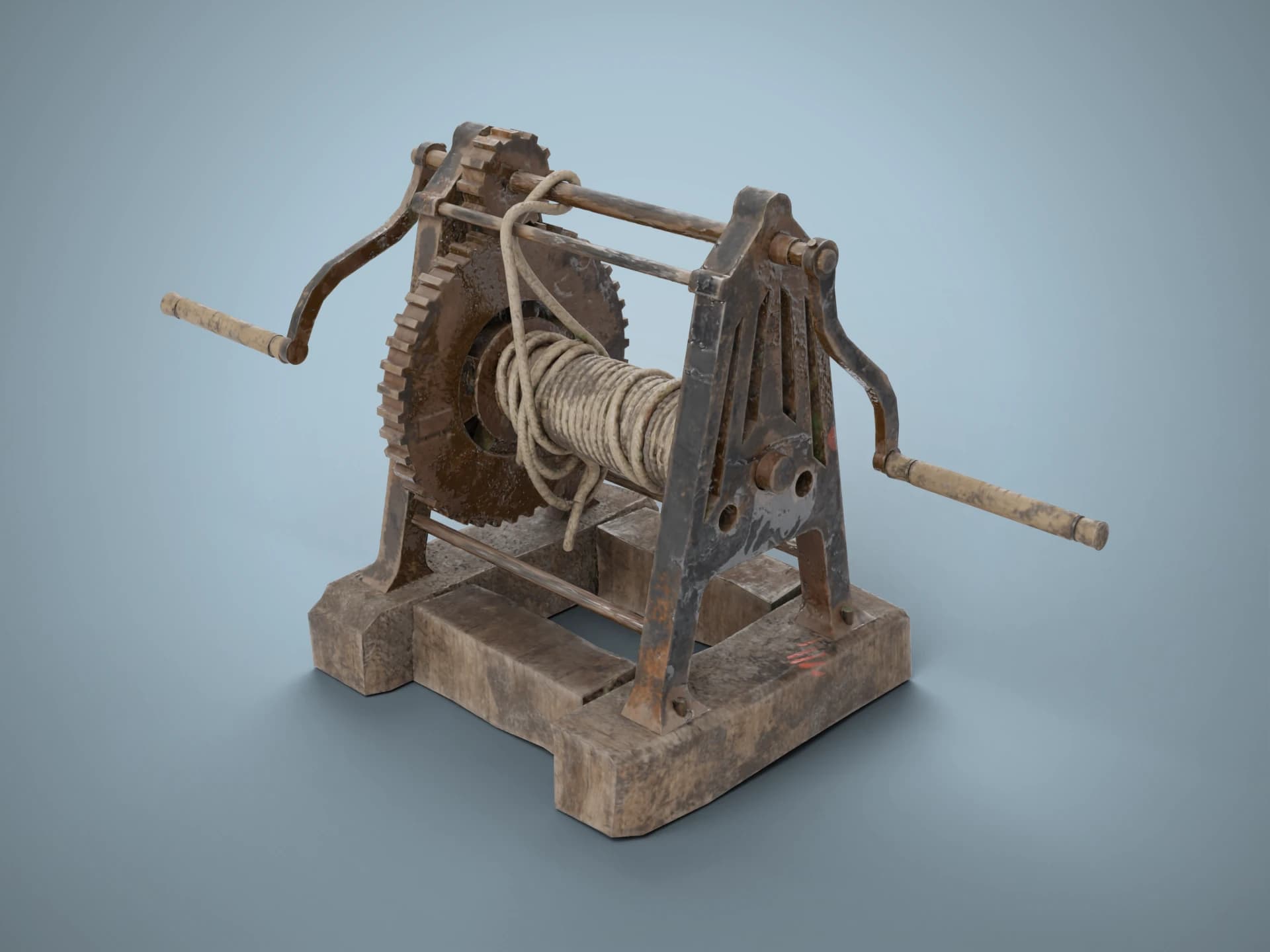 Rusty Hand-Cranked Farm Winch 3D Model