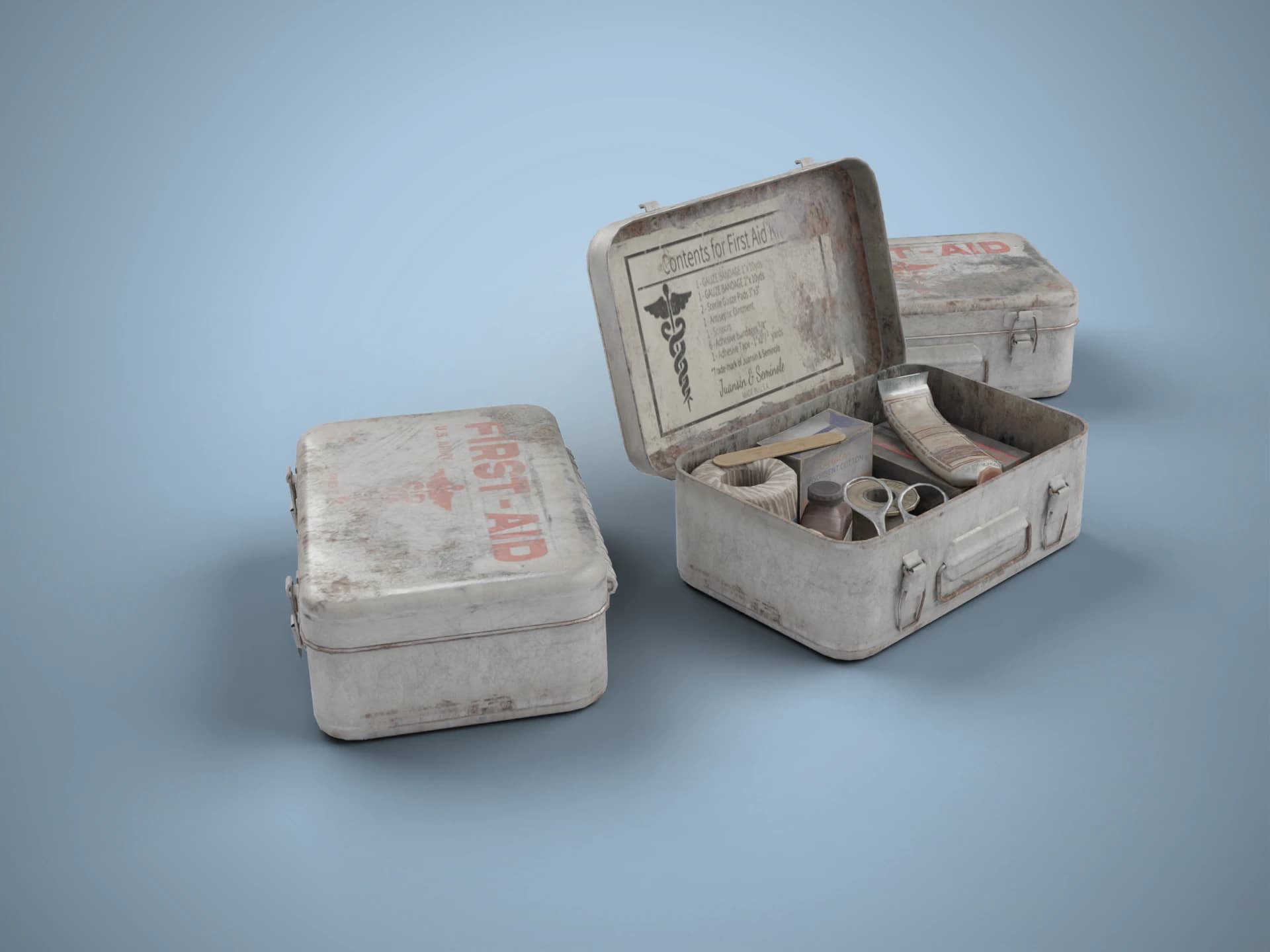 Old Metal First Aid Tins 3D Model