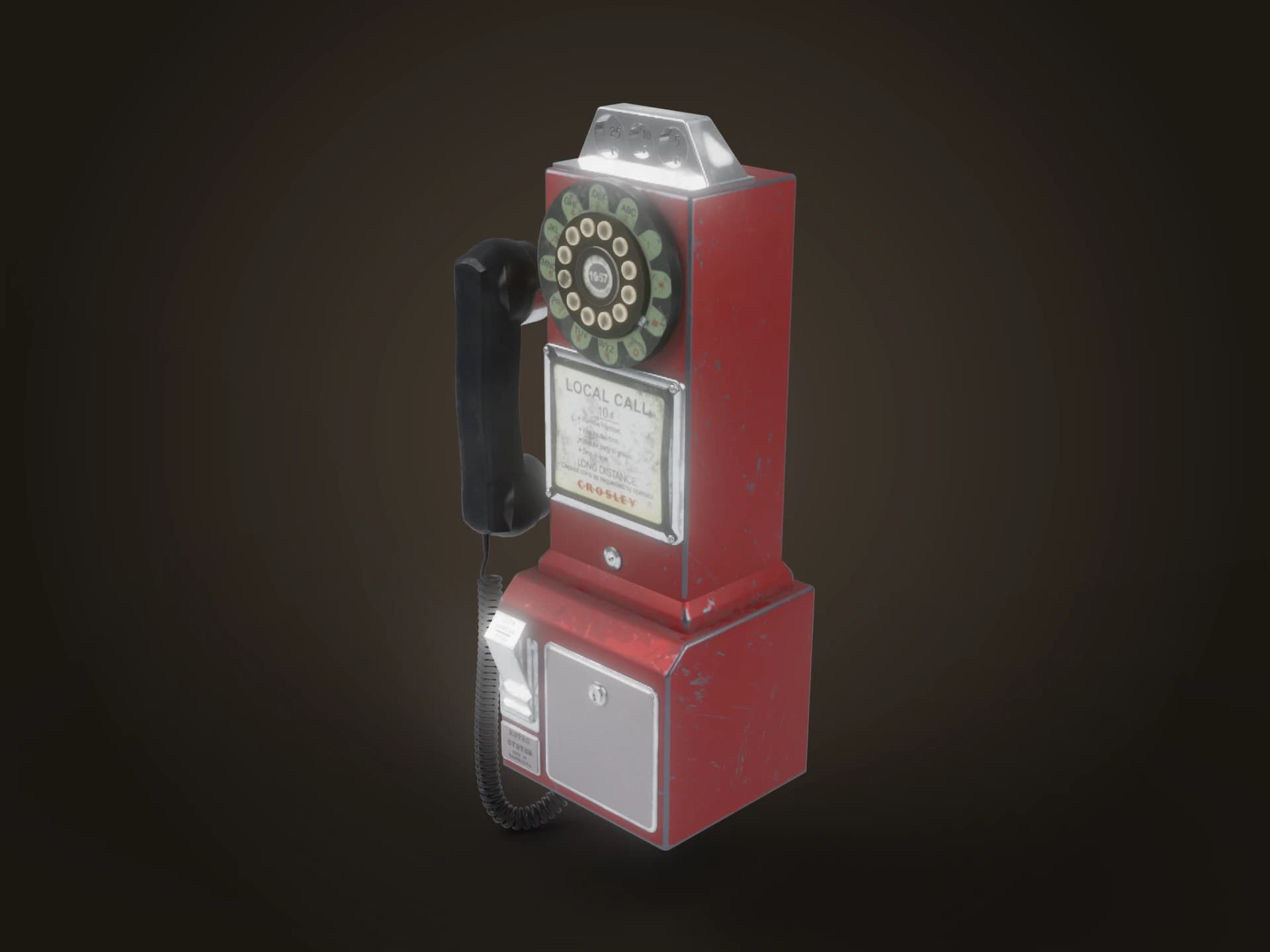Old Red Wall Payphone 3D Model