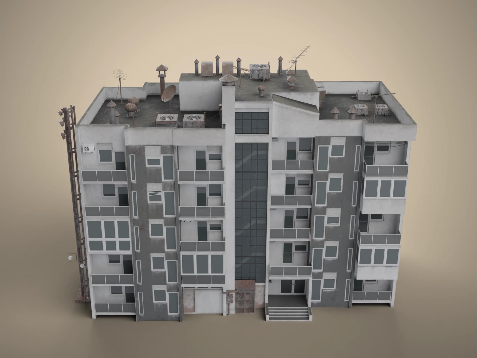 Worn Soviet-Style Apartment Building 3D Model