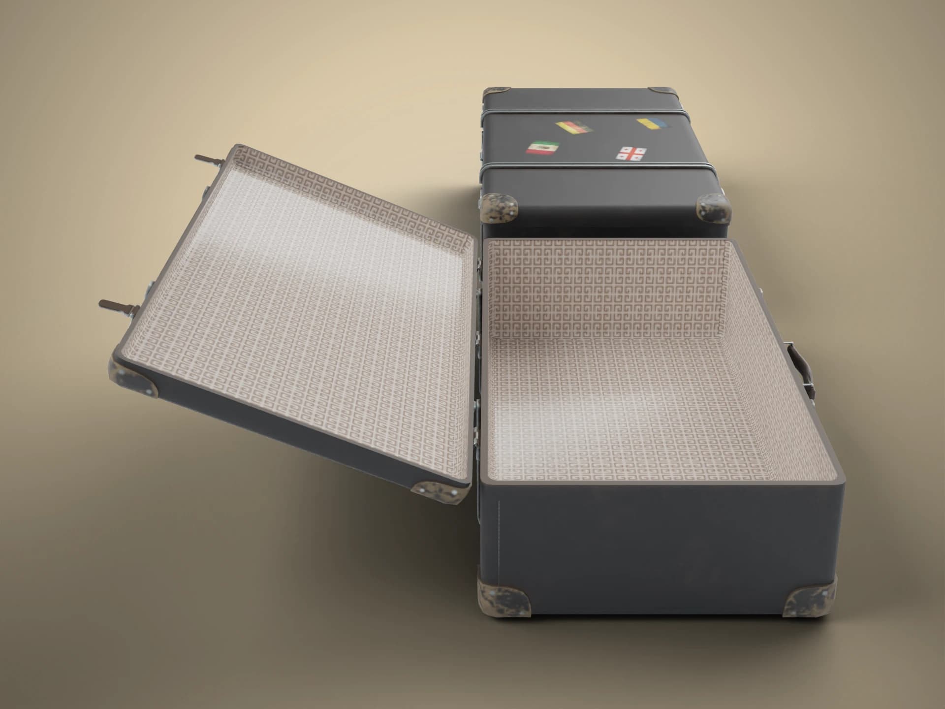 Open Vintage Suitcase 3D Model