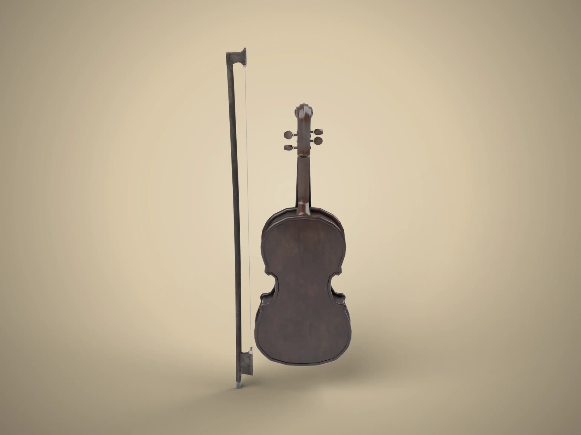Old Violin with Bow 3D Model